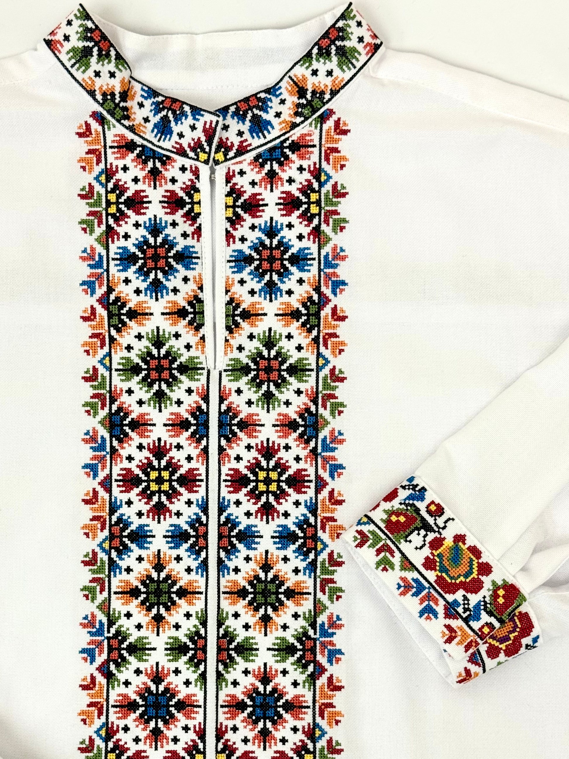 Men’s White Vyshyvanka With Traditional Embroidery Long Sleeve