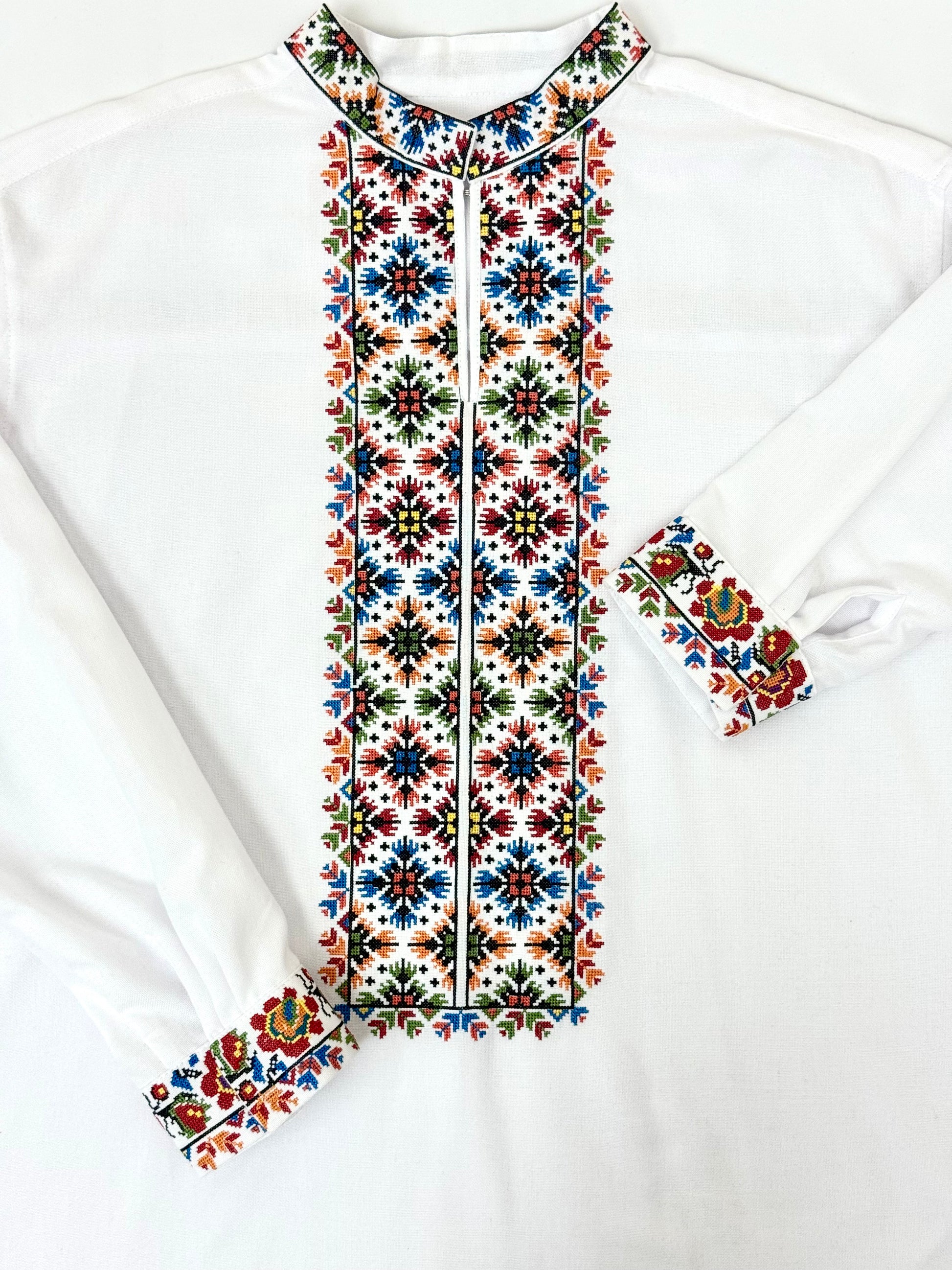 Men’s White Vyshyvanka With Traditional Embroidery Long Sleeve