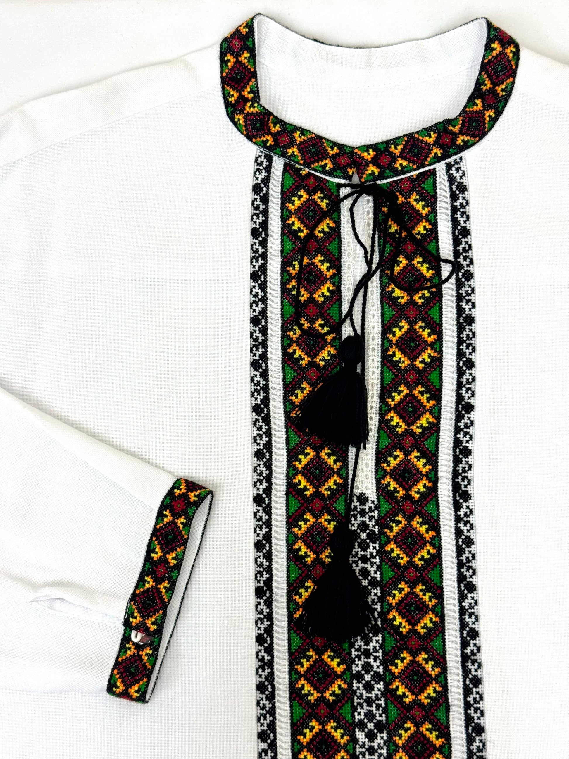 Men’s Vyshyvanka White Linen Hand Embroidery In Ukrainian Traditions Long Sleeve