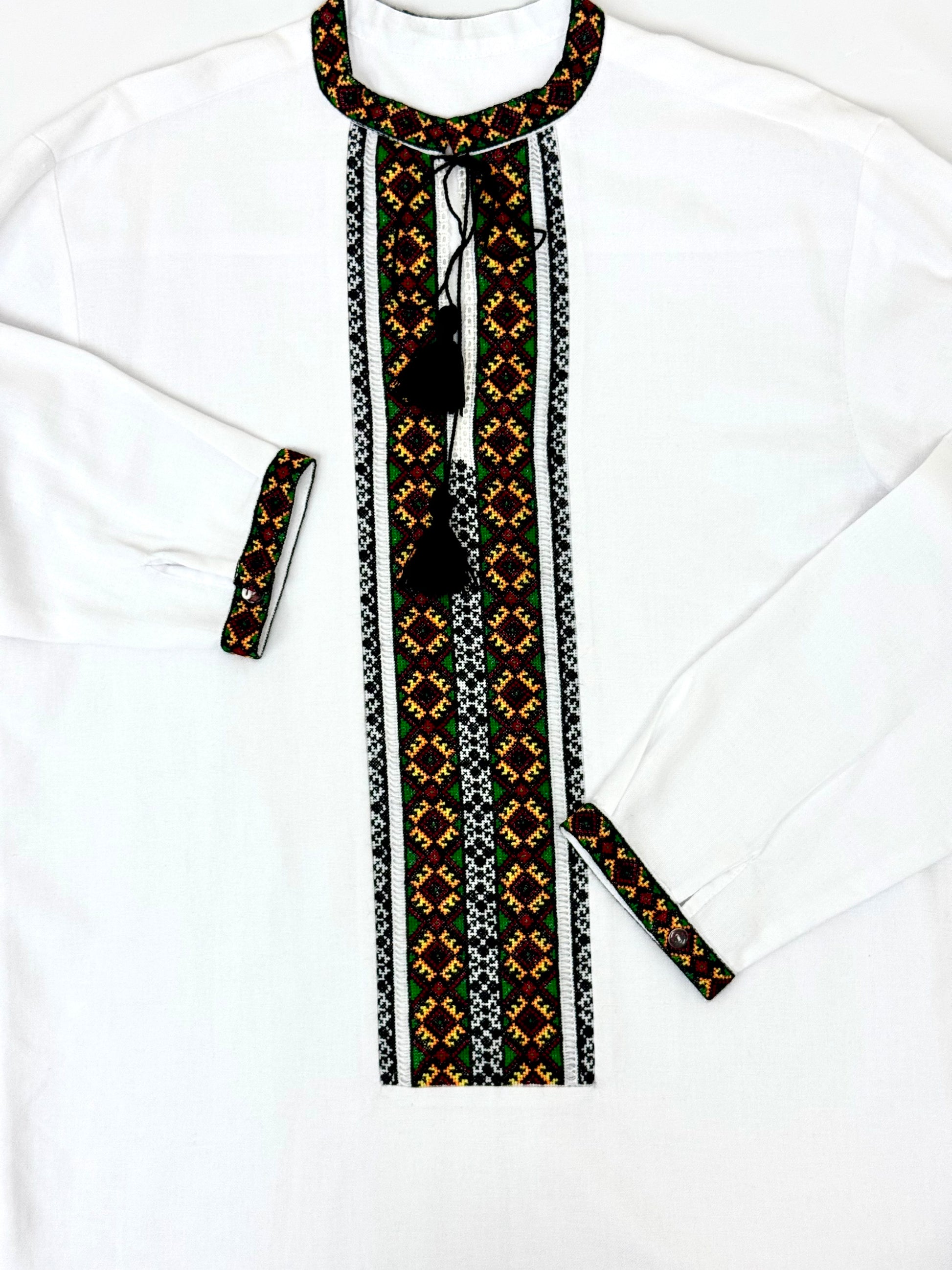 Men’s Vyshyvanka White Linen Hand Embroidery In Ukrainian Traditions Long Sleeve