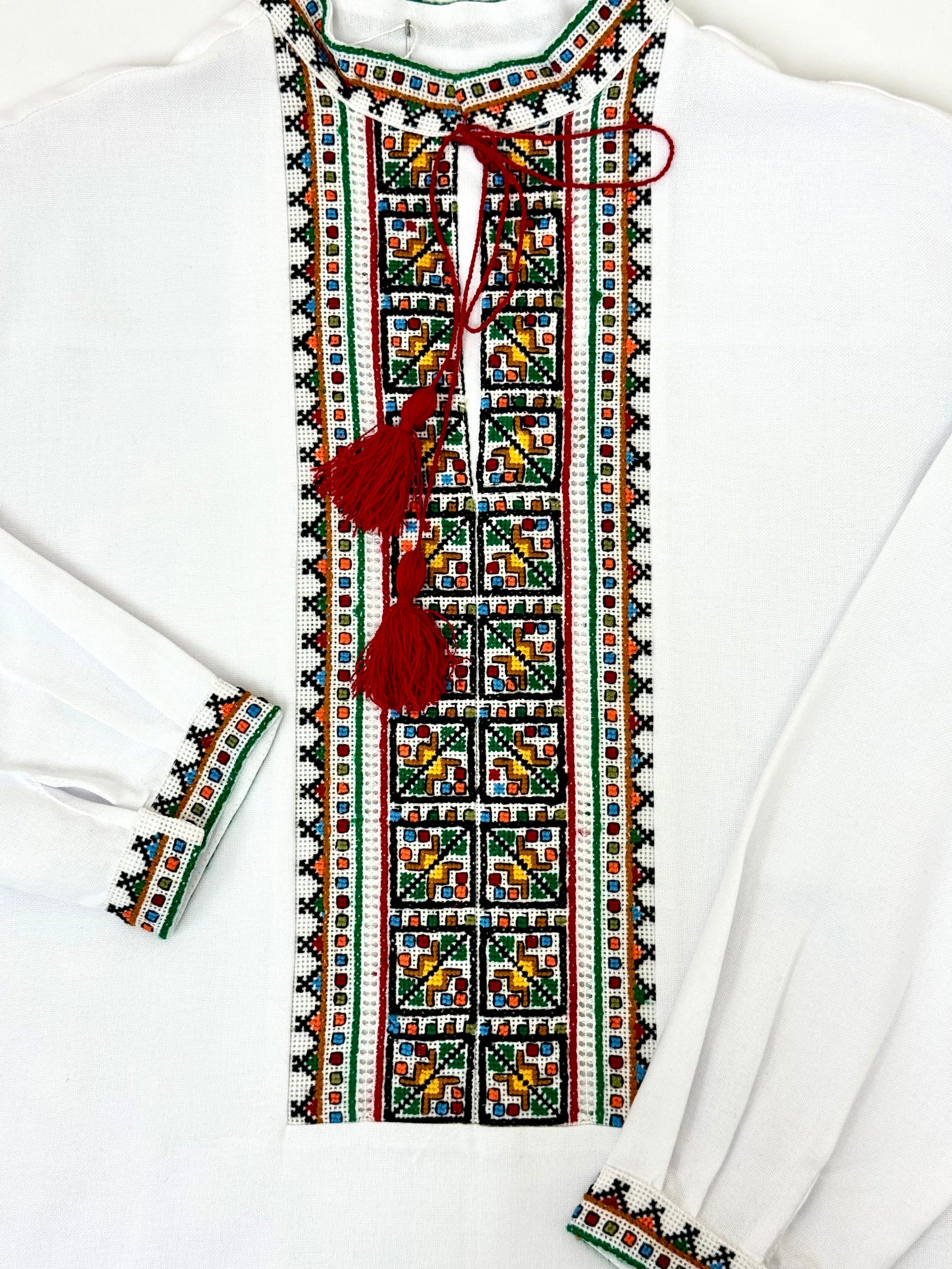 Mens Vyshyvanka White Linen Hand Embroidery In Ukrainian Traditions Long Sleeve