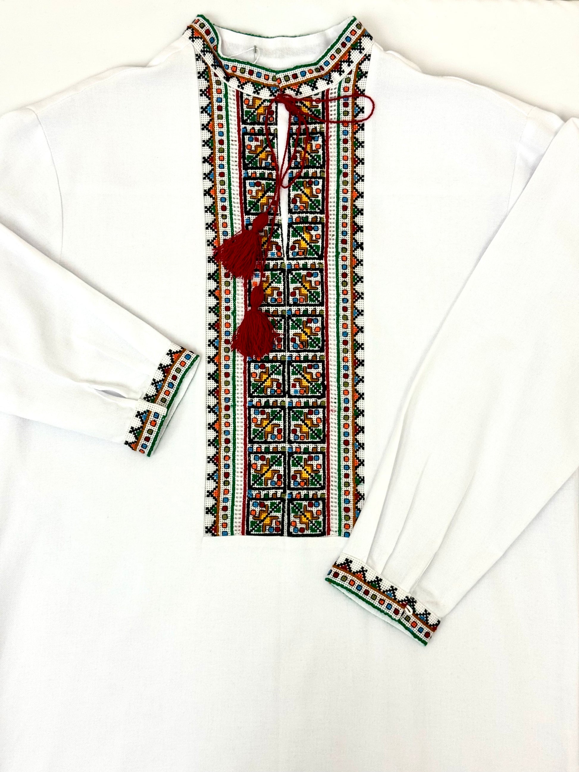 Mens Vyshyvanka White Linen Hand Embroidery In Ukrainian Traditions Long Sleeve