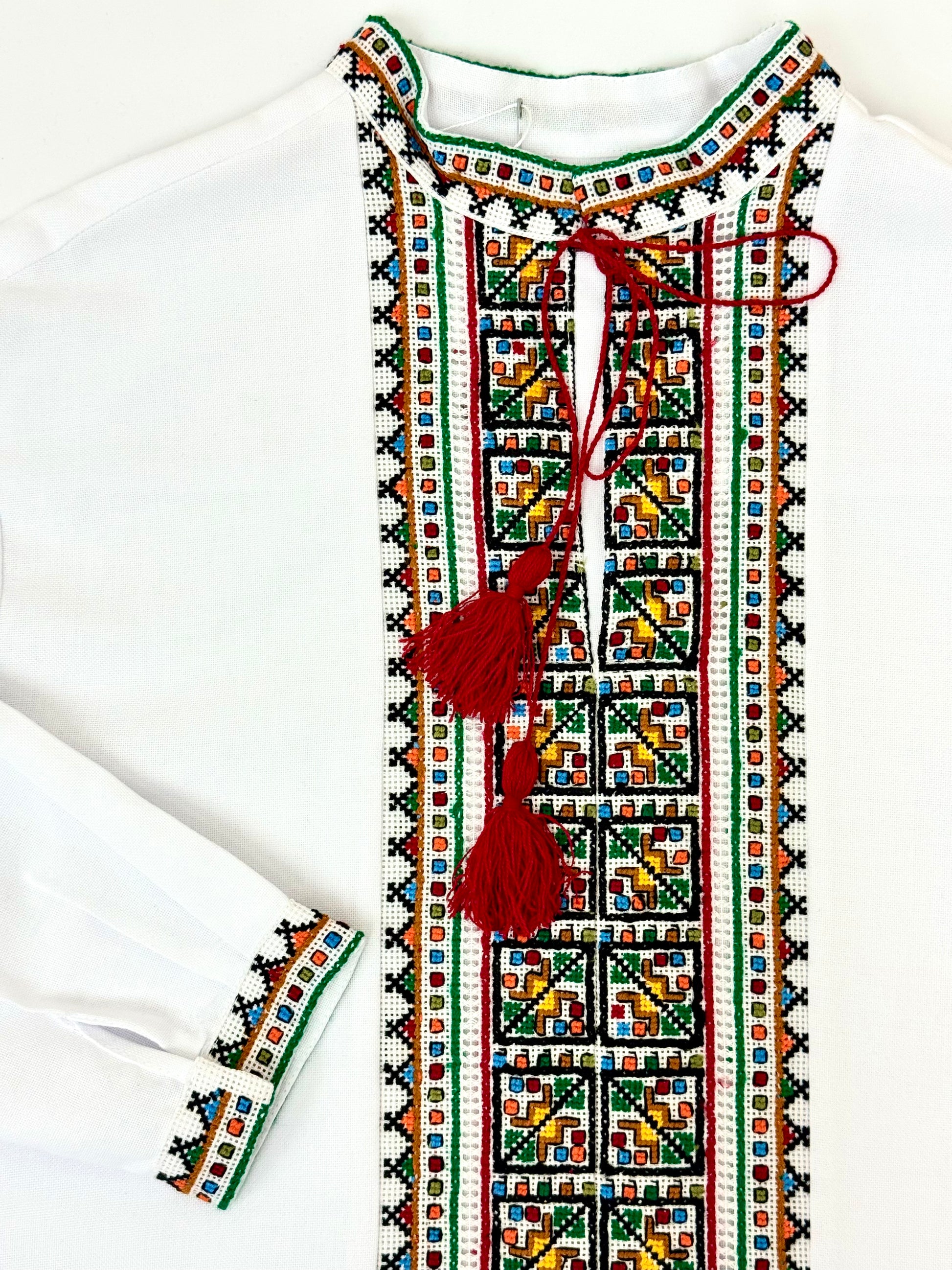 Mens Vyshyvanka White Linen Hand Embroidery In Ukrainian Traditions Long Sleeve