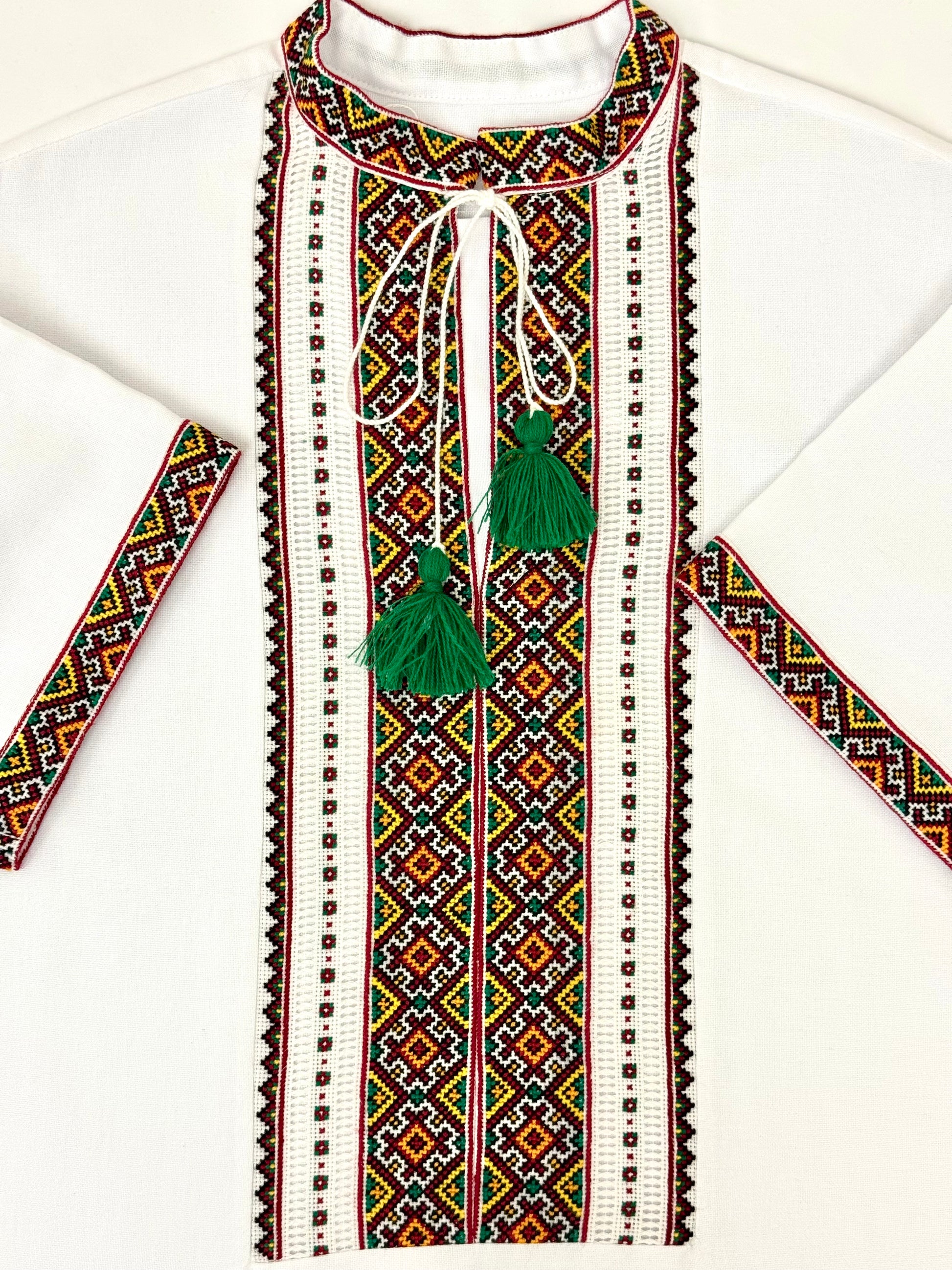 Mens Vyshyvanka White Linen Hand Embroidery In Ukrainian Traditions Short Sleeve