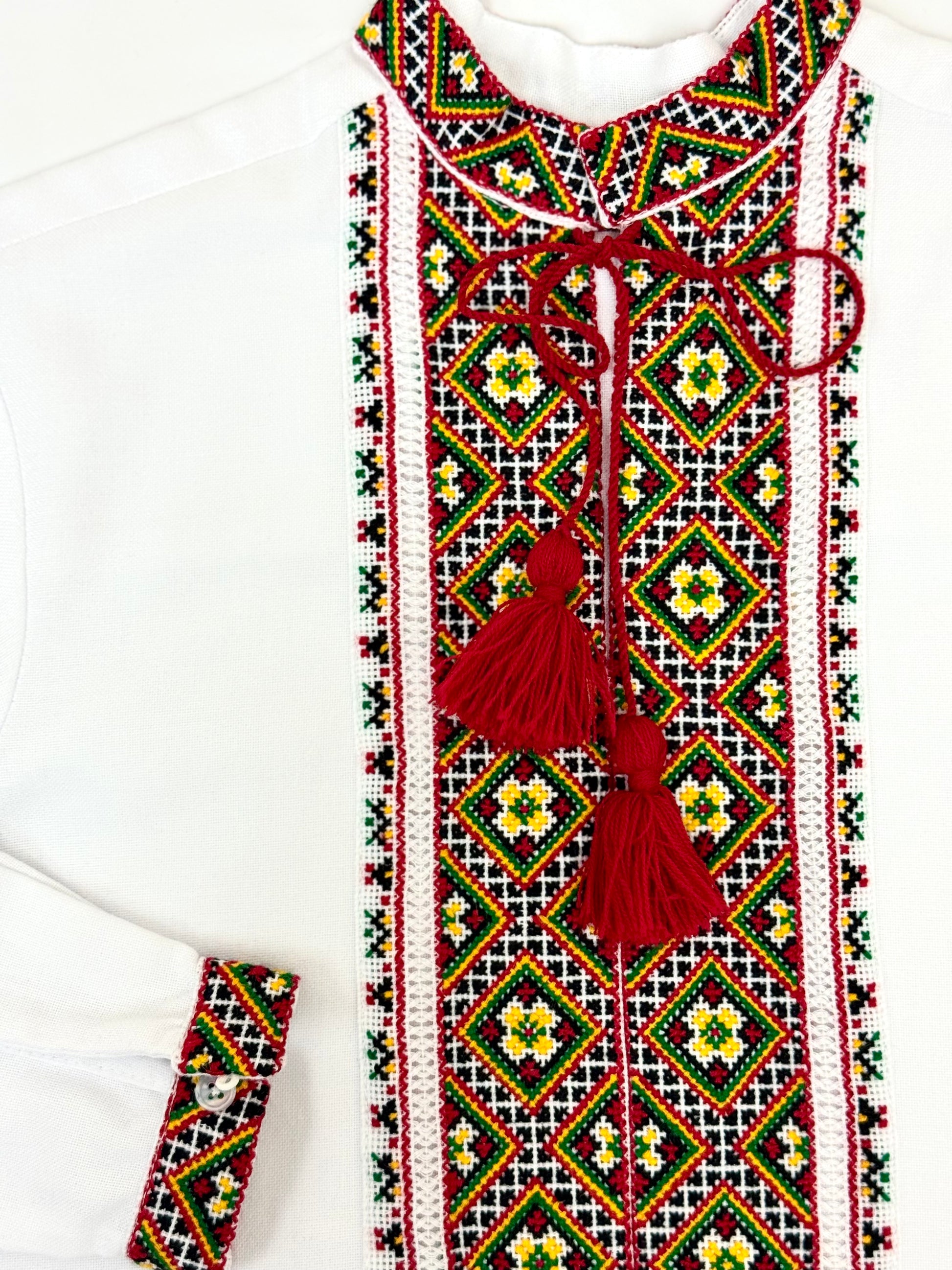Men’s Vyshyvanka White Linen Hand Embroidery In Ukrainian Traditions Long Sleeve