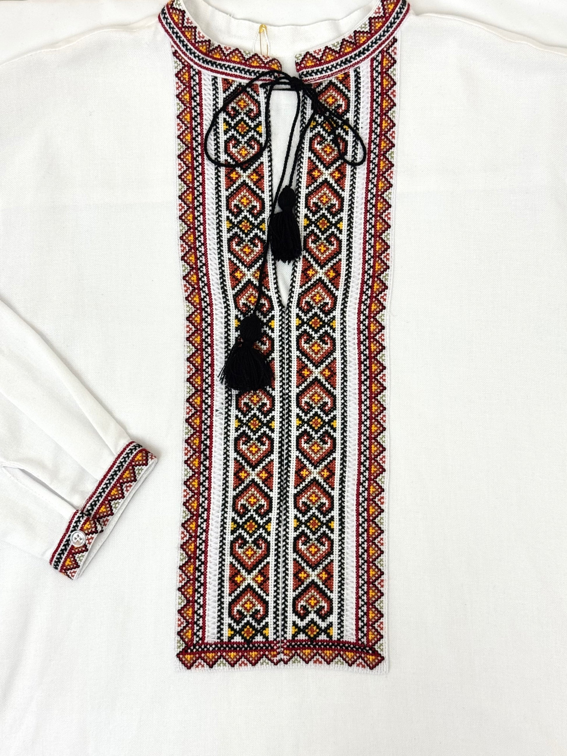 Men’s White Vyshyvanka Hand Embroidery In Ukrainian Traditions Long Sleeve