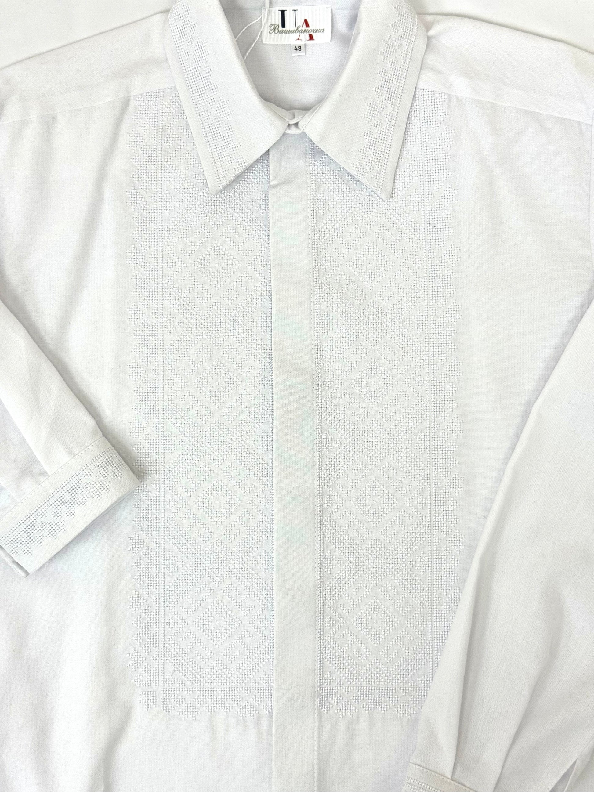 Men’s White Vyshyvanka With Traditional Embroidery Long Sleeve