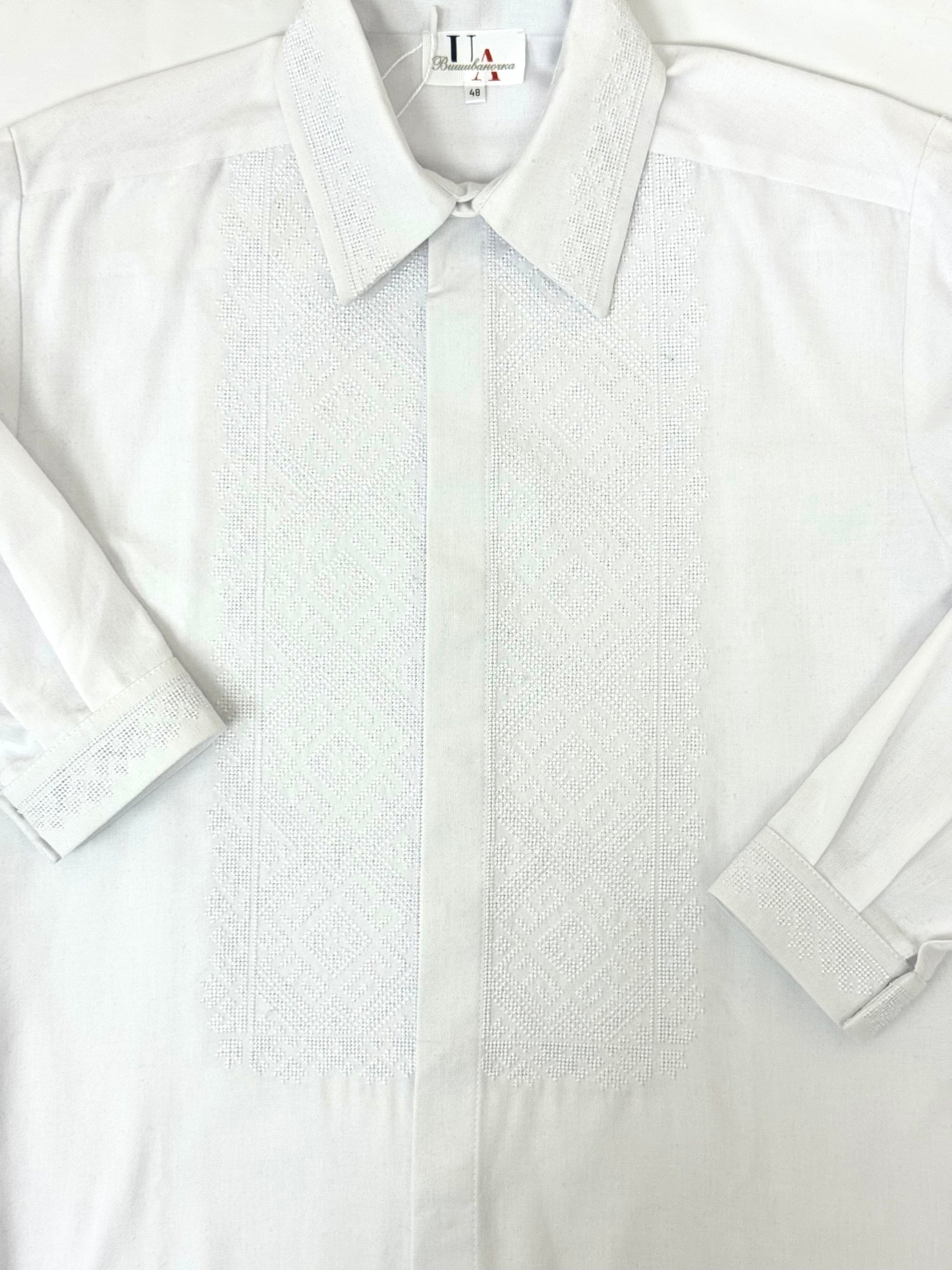 Men’s White Vyshyvanka With Traditional Embroidery Long Sleeve