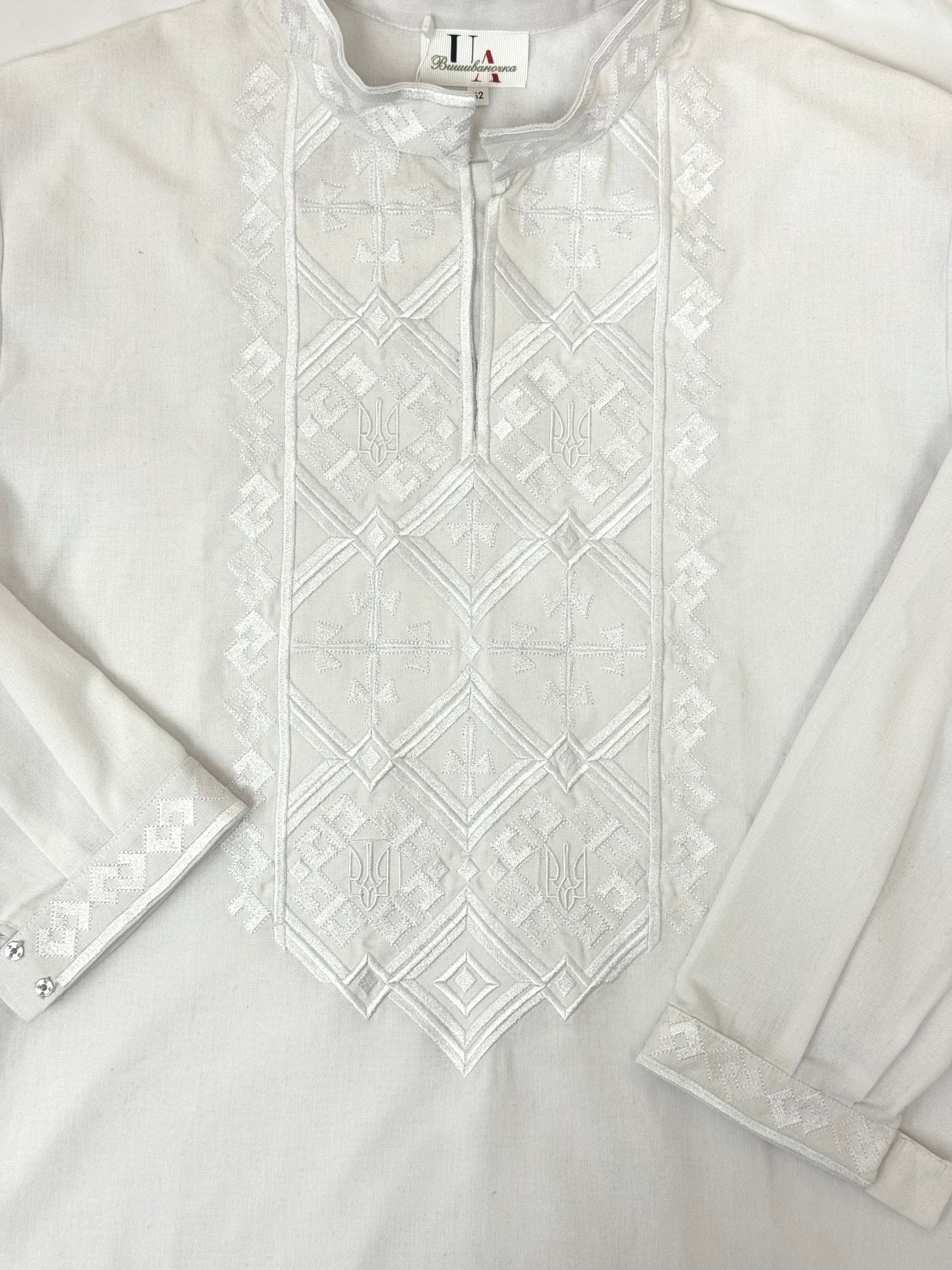 Men’s White Vyshyvanka With Traditional Embroidery Long Sleeve