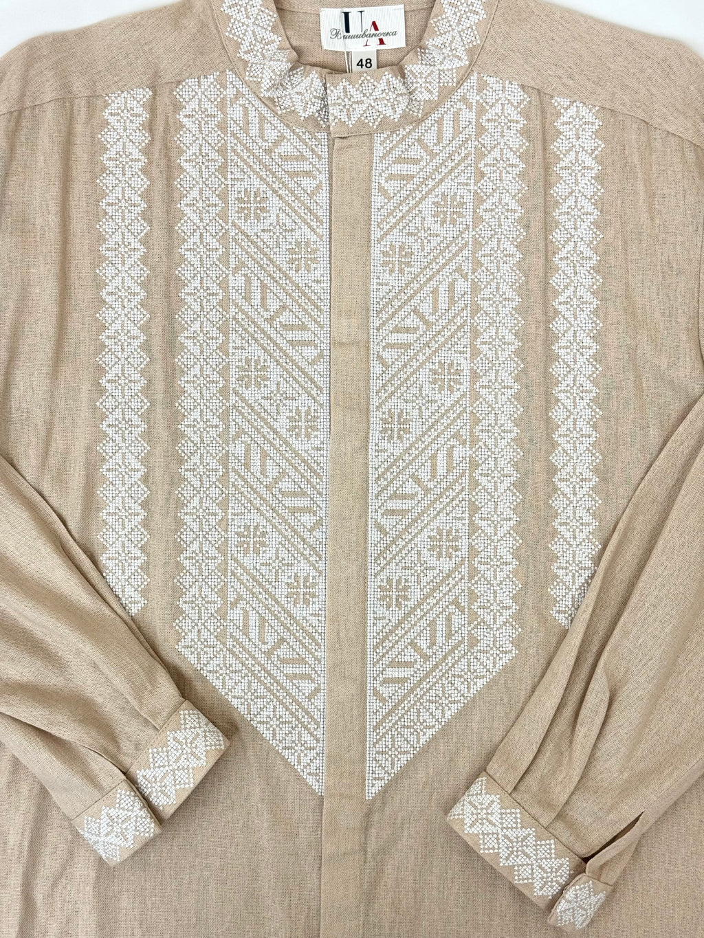 Men’s Beige Vyshyvanka With Traditional Embroidery Long Sleeve