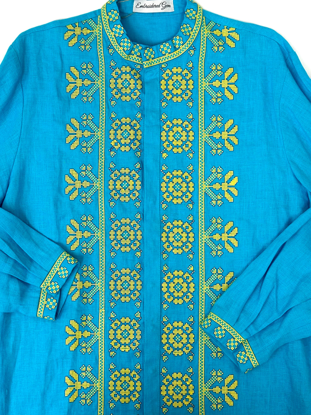 Men’s Blue Vyshyvanka “Patriotic” With Traditional Embroidery Long Sleeve