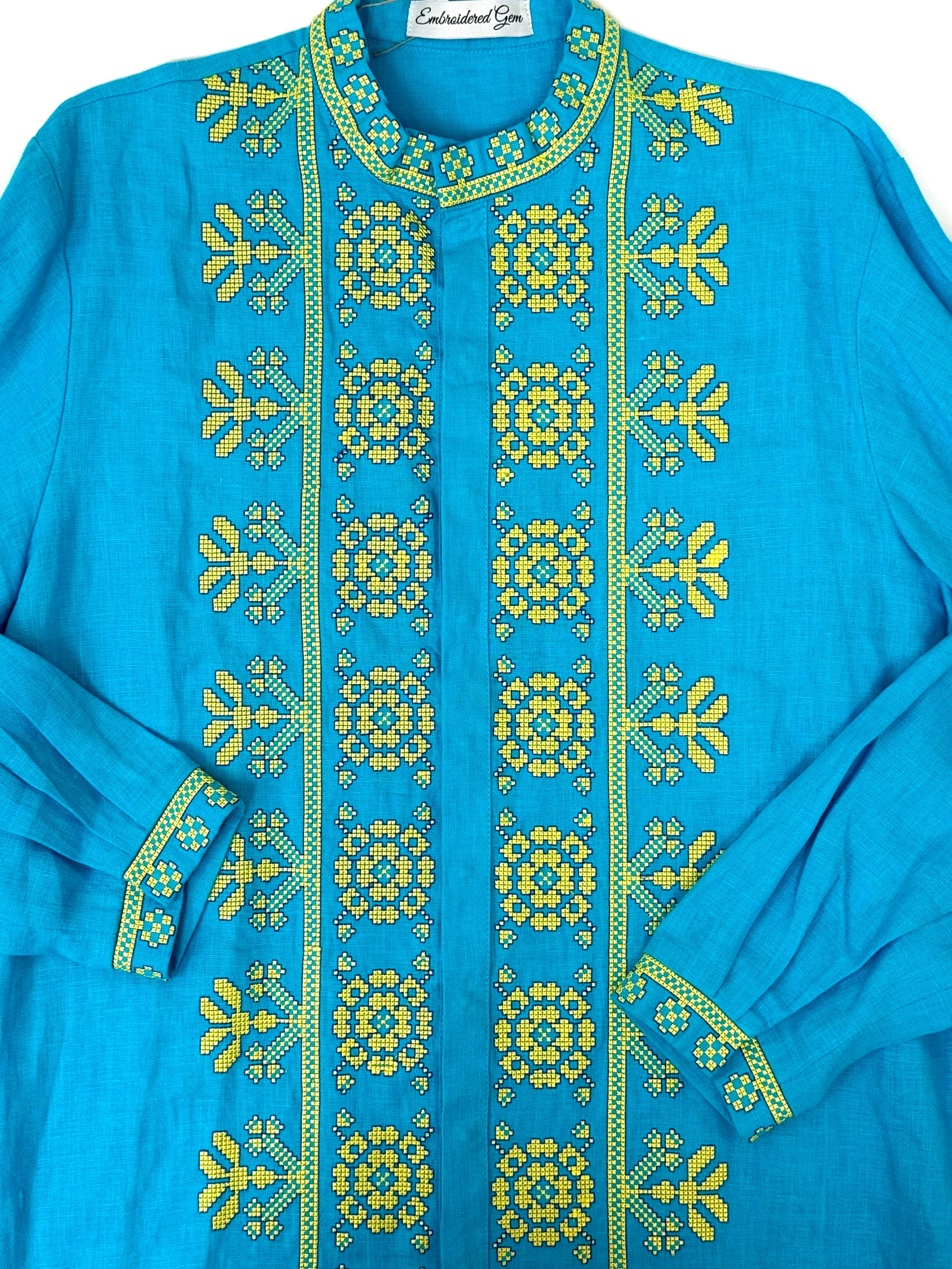 Men’s Blue Vyshyvanka “Patriotic” With Traditional Embroidery Long Sleeve