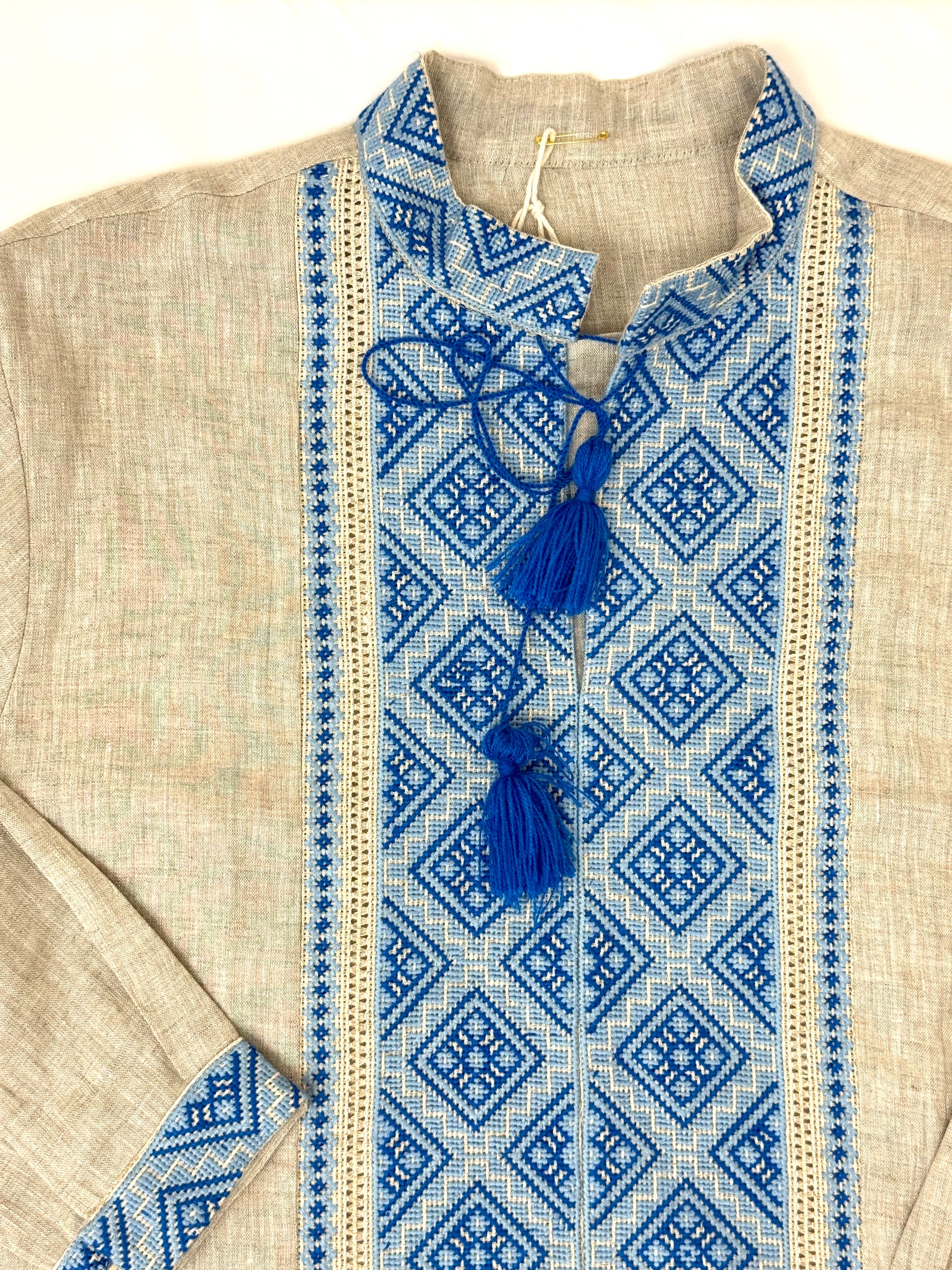 Men’s Grey Linen Vyshyvanka Hand-Embroidered With Traditional Embroidery