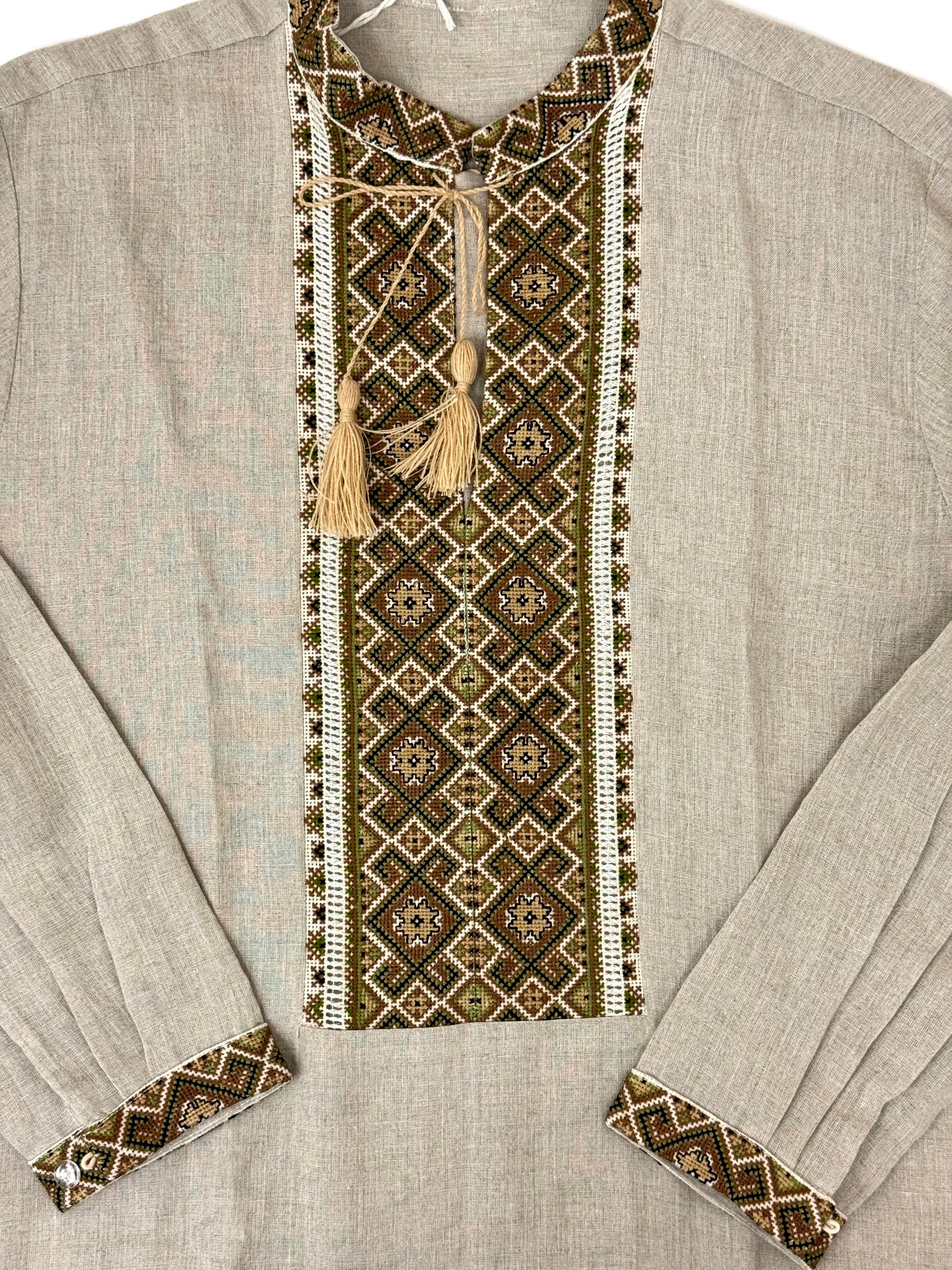 Men’s Vyshyvanka Linen Hand Embroidery In Ukrainian Traditions Long Sleeve