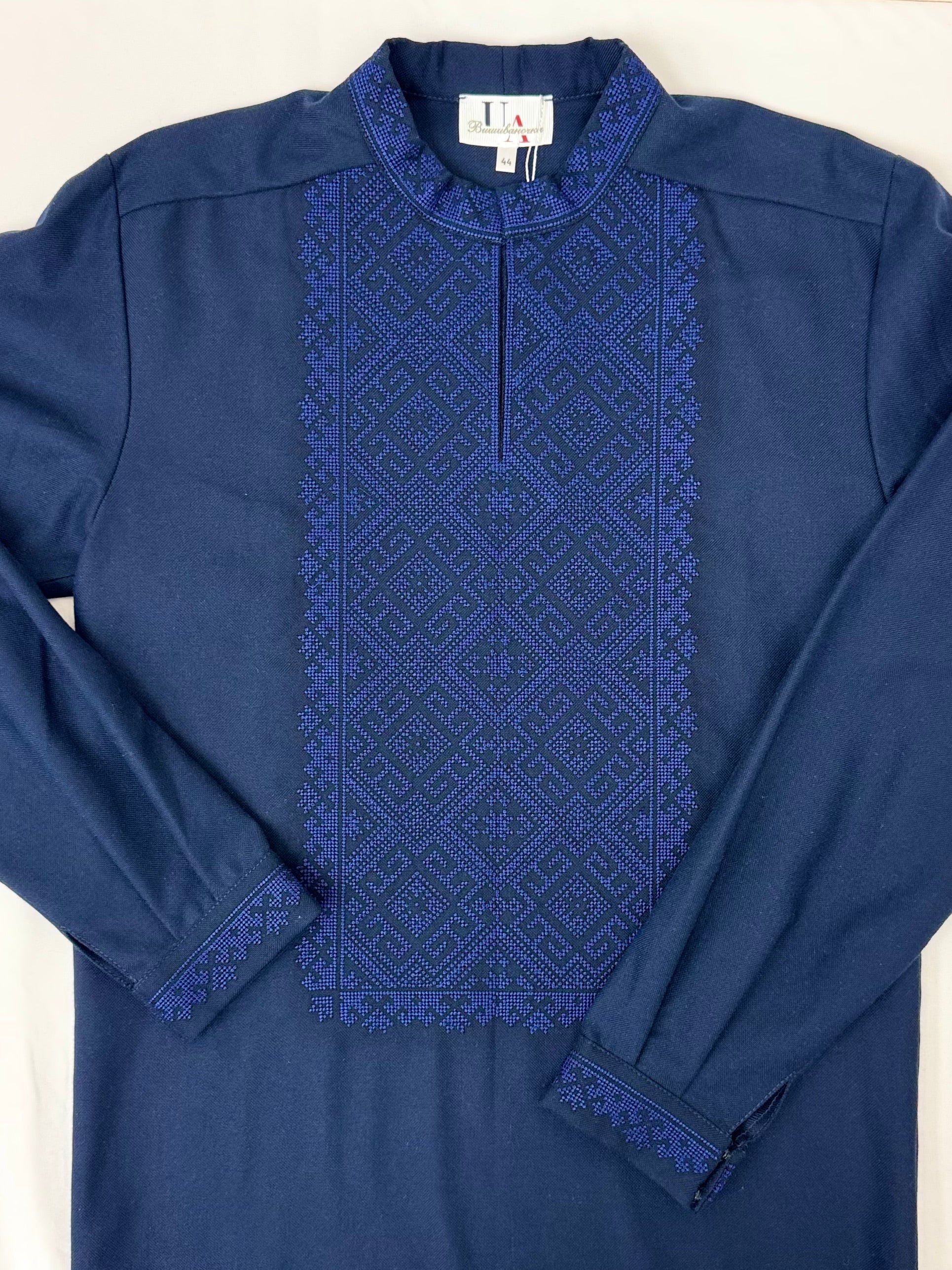 Men’s Dark Blue Vyshyvanka With Traditional Embroidery Long Sleeve
