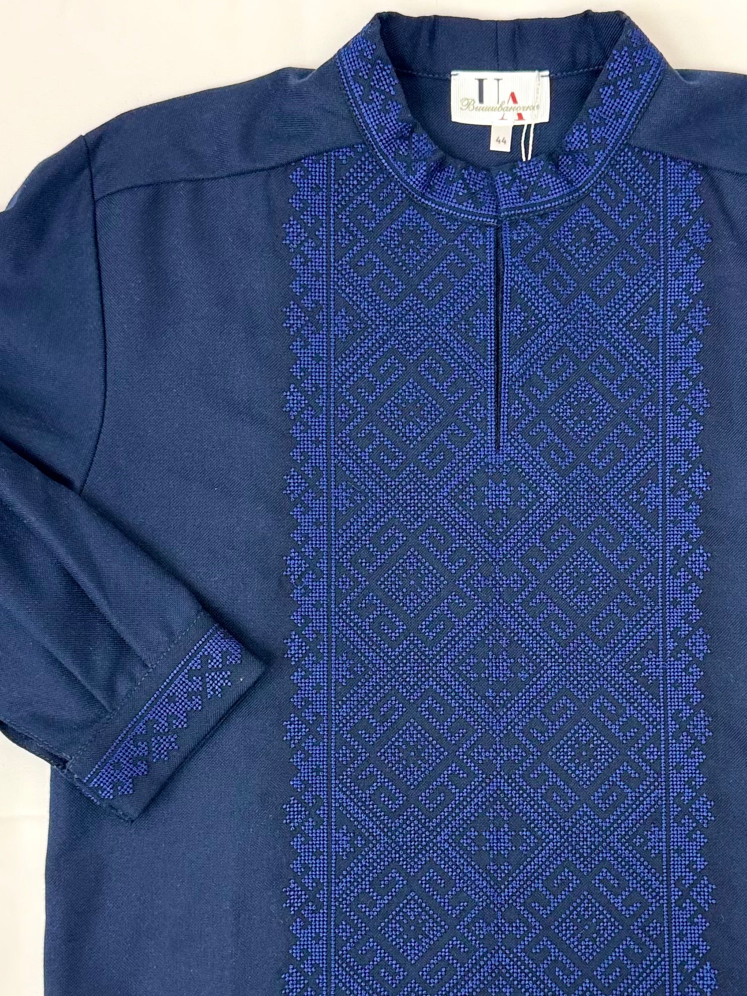 Men’s Dark Blue Vyshyvanka With Traditional Embroidery Long Sleeve