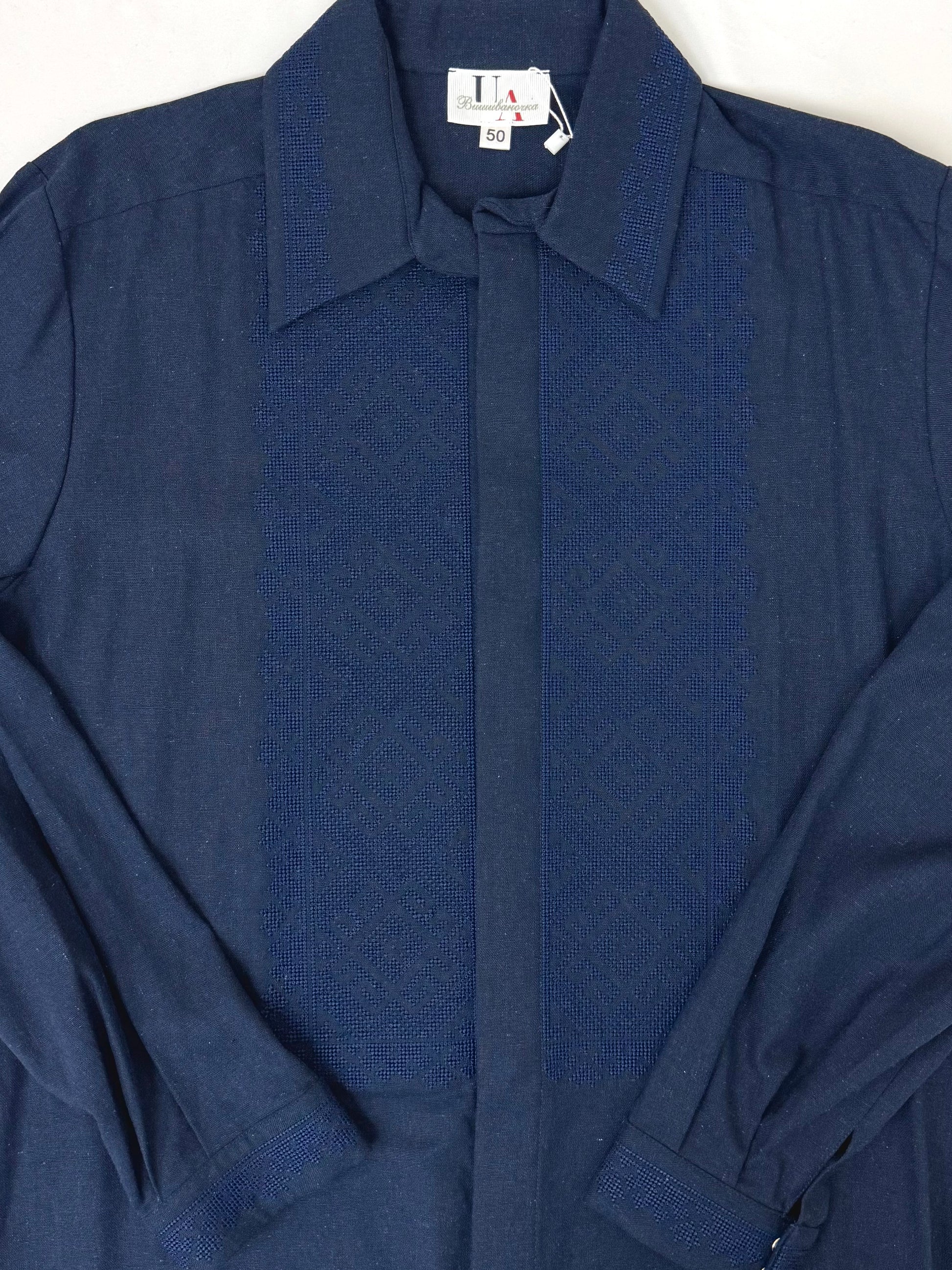 Men’s Dark Blue Vyshyvanka With Traditional Embroidery Long Sleeve