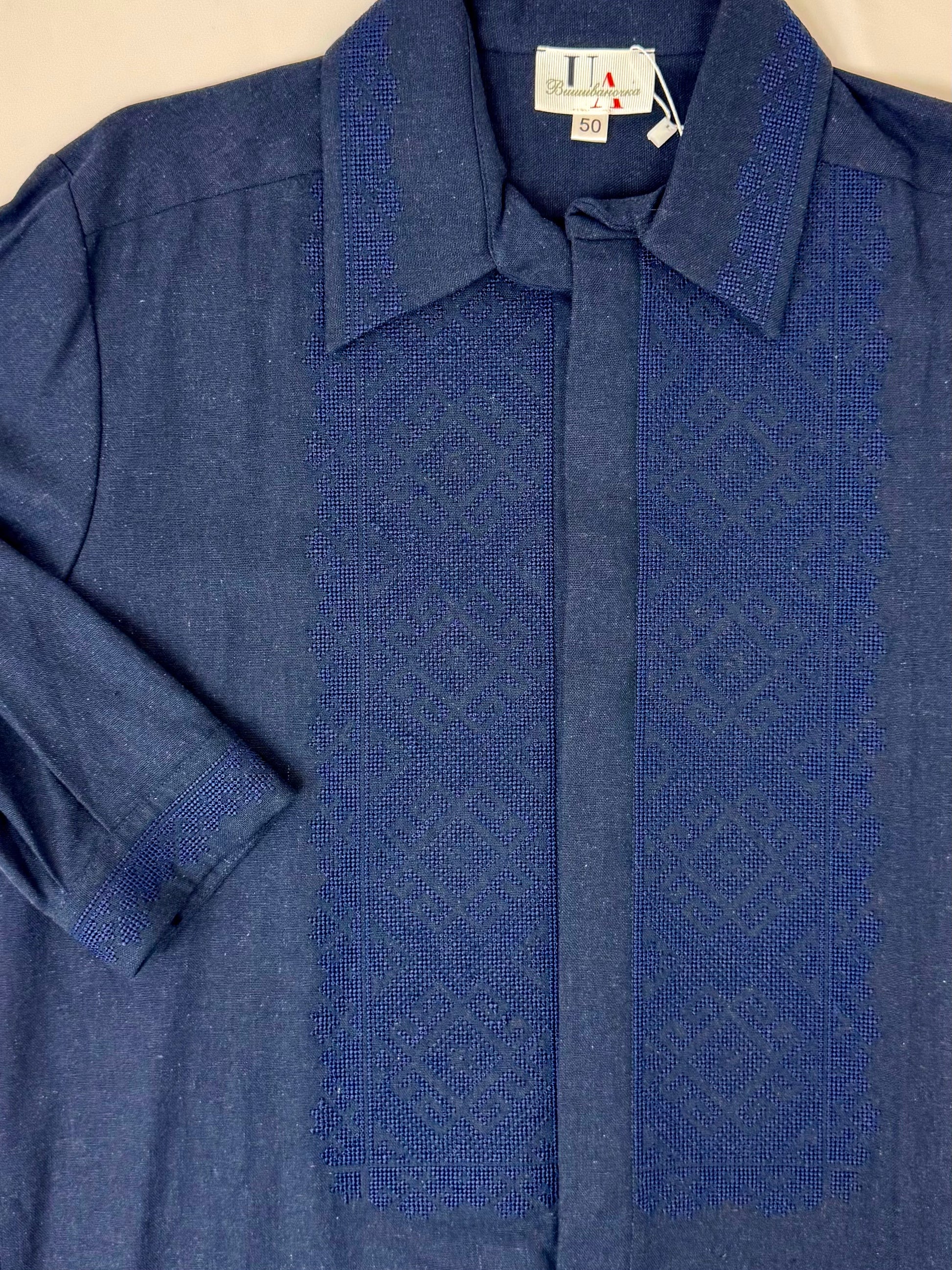 Men’s Dark Blue Vyshyvanka With Traditional Embroidery Long Sleeve