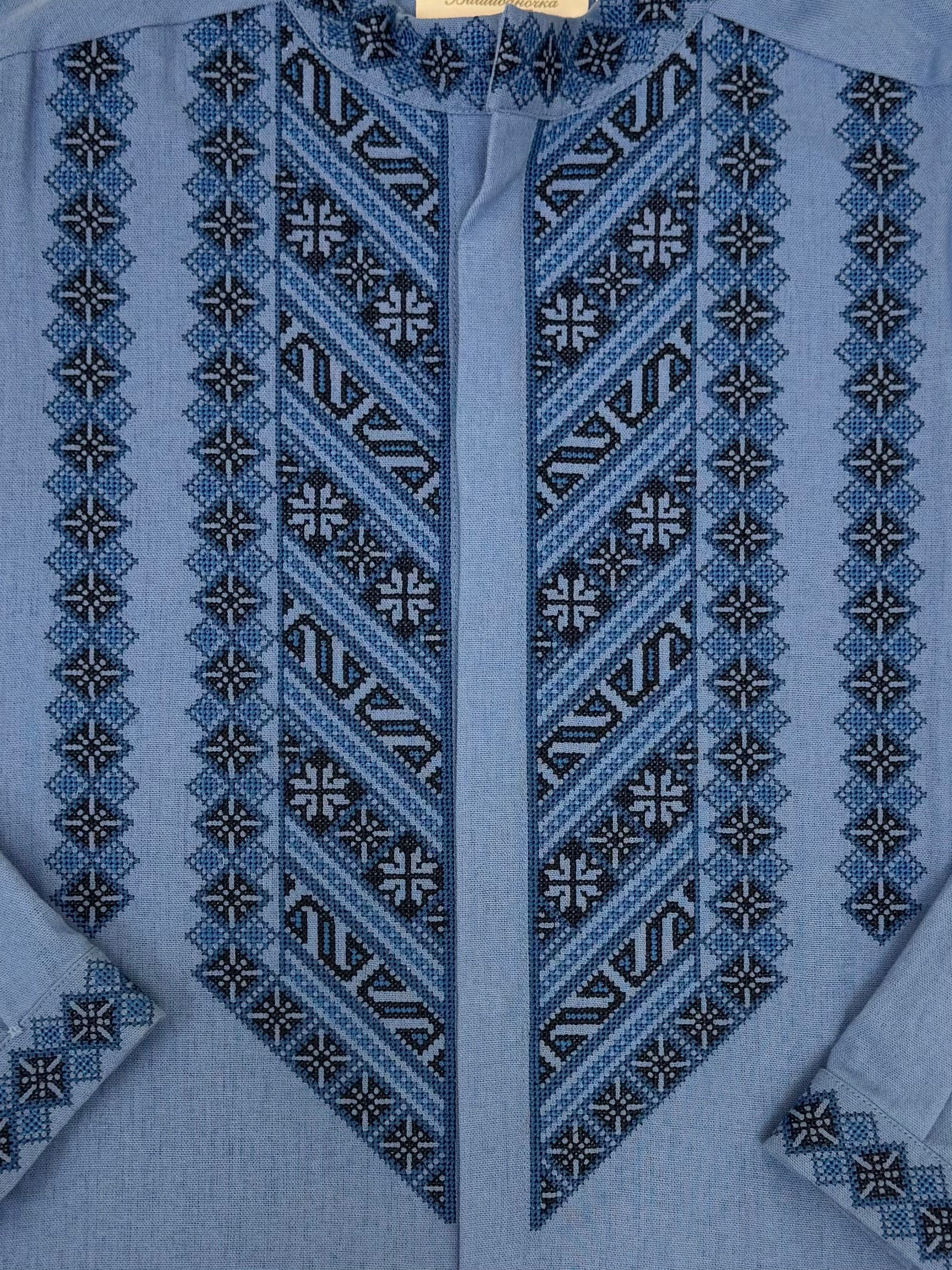 Men’s Dark Blue Vyshyvanka With Traditional Embroidery Long Sleeve
