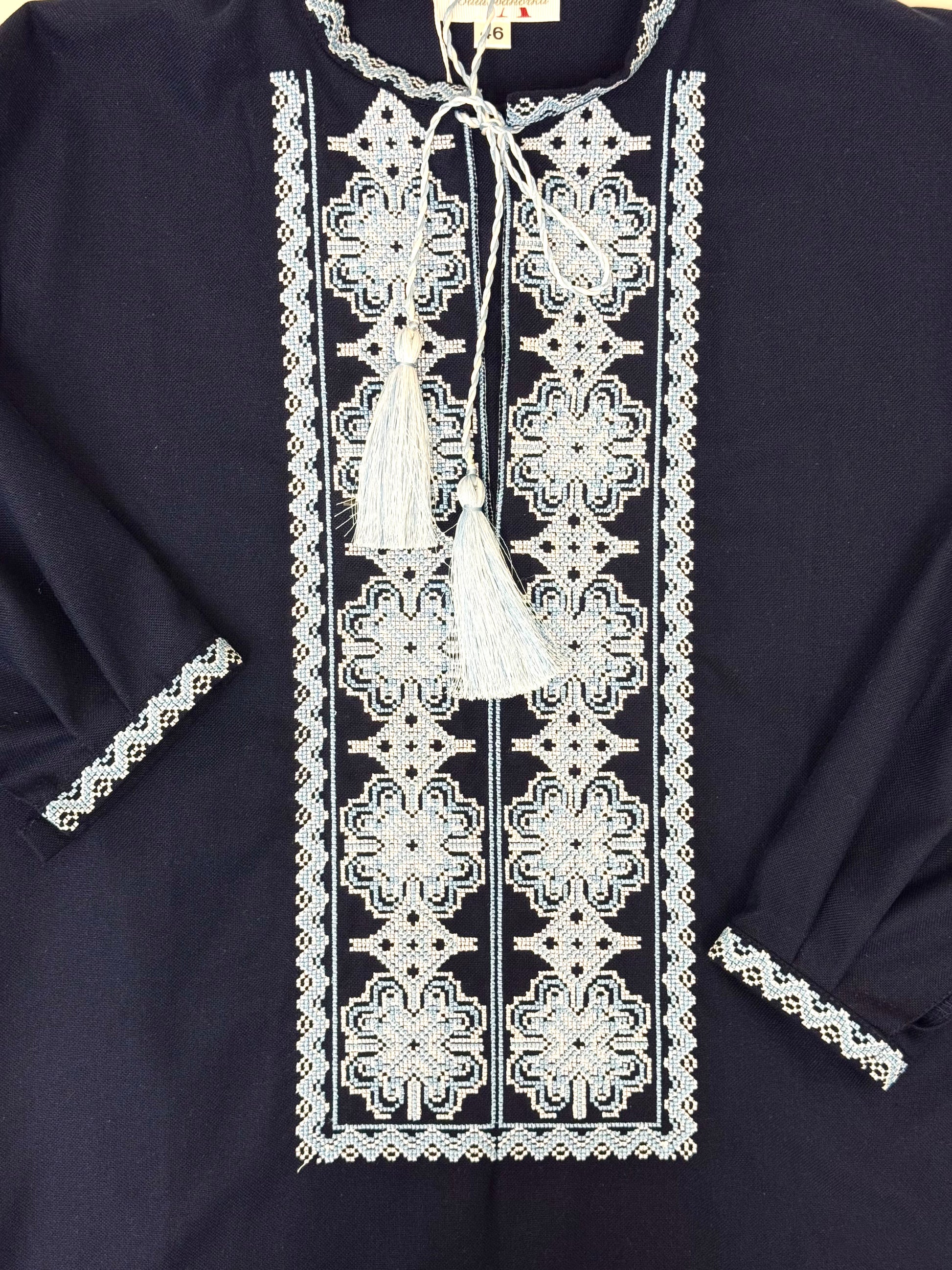 Men’s Dark Blue Vyshyvanka With Traditional Embroidery Long Sleeve