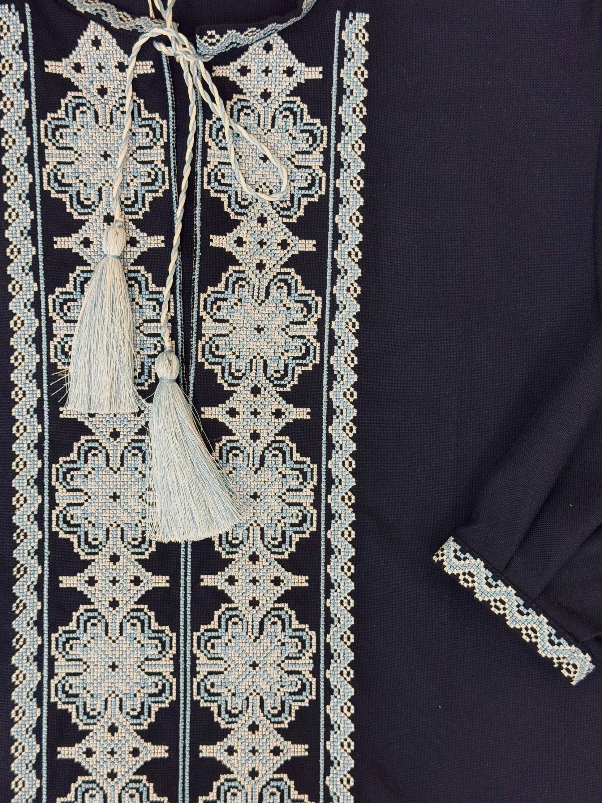 Men’s Dark Blue Vyshyvanka With Traditional Embroidery Long Sleeve