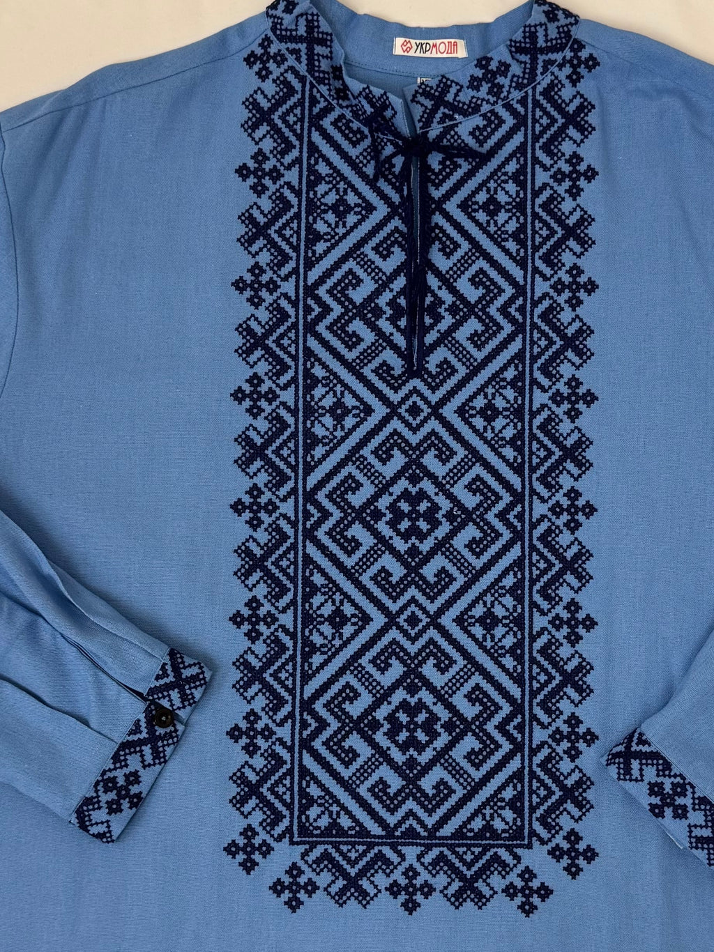 Men’s Blue Vyshyvanka With Traditional Embroidery Long Sleeve