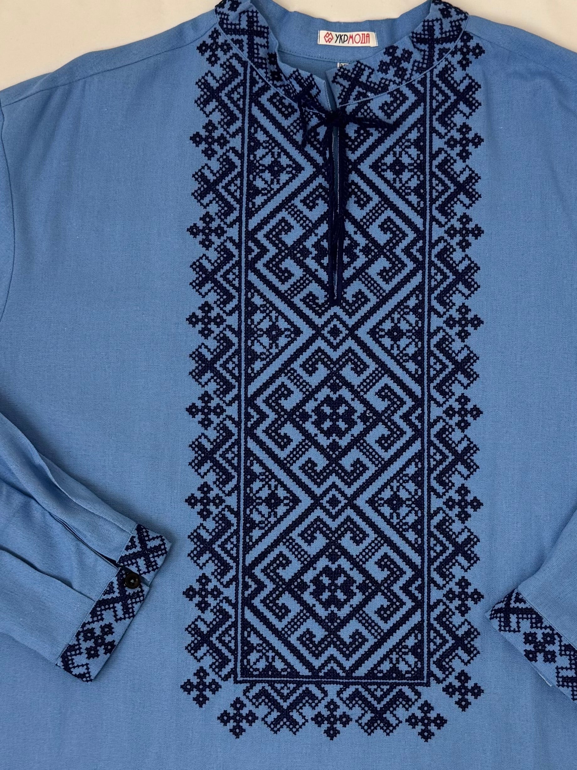 Men’s Blue Vyshyvanka With Traditional Embroidery Long Sleeve