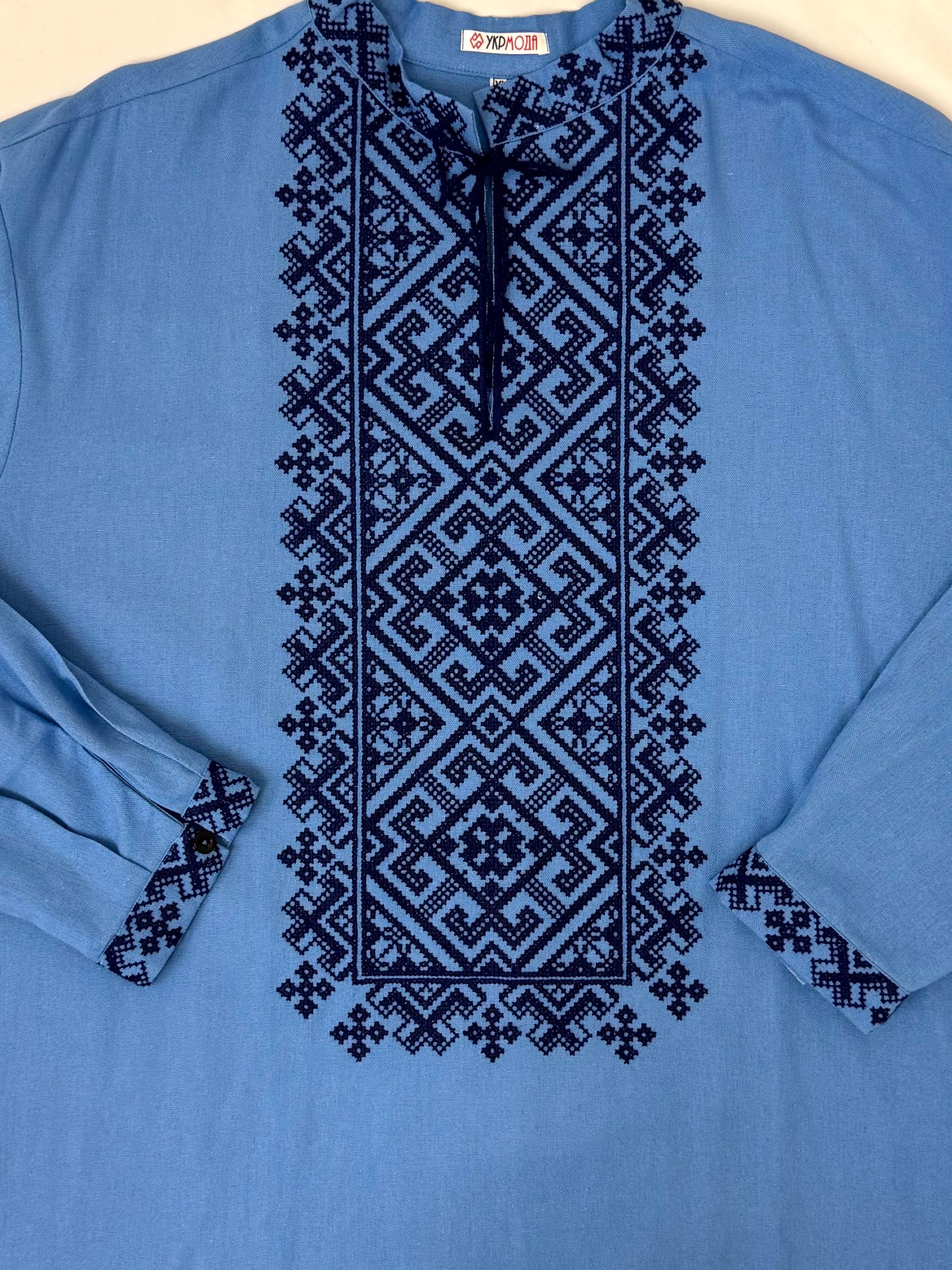 Men’s Blue Vyshyvanka With Traditional Embroidery Long Sleeve