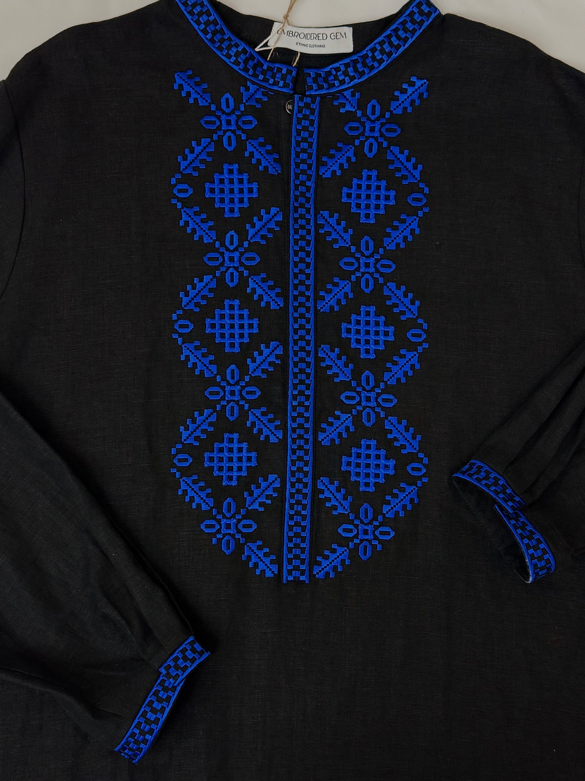 Men’s Linen Black Vyshyvanka With Traditional Embroidery Long Sleeve