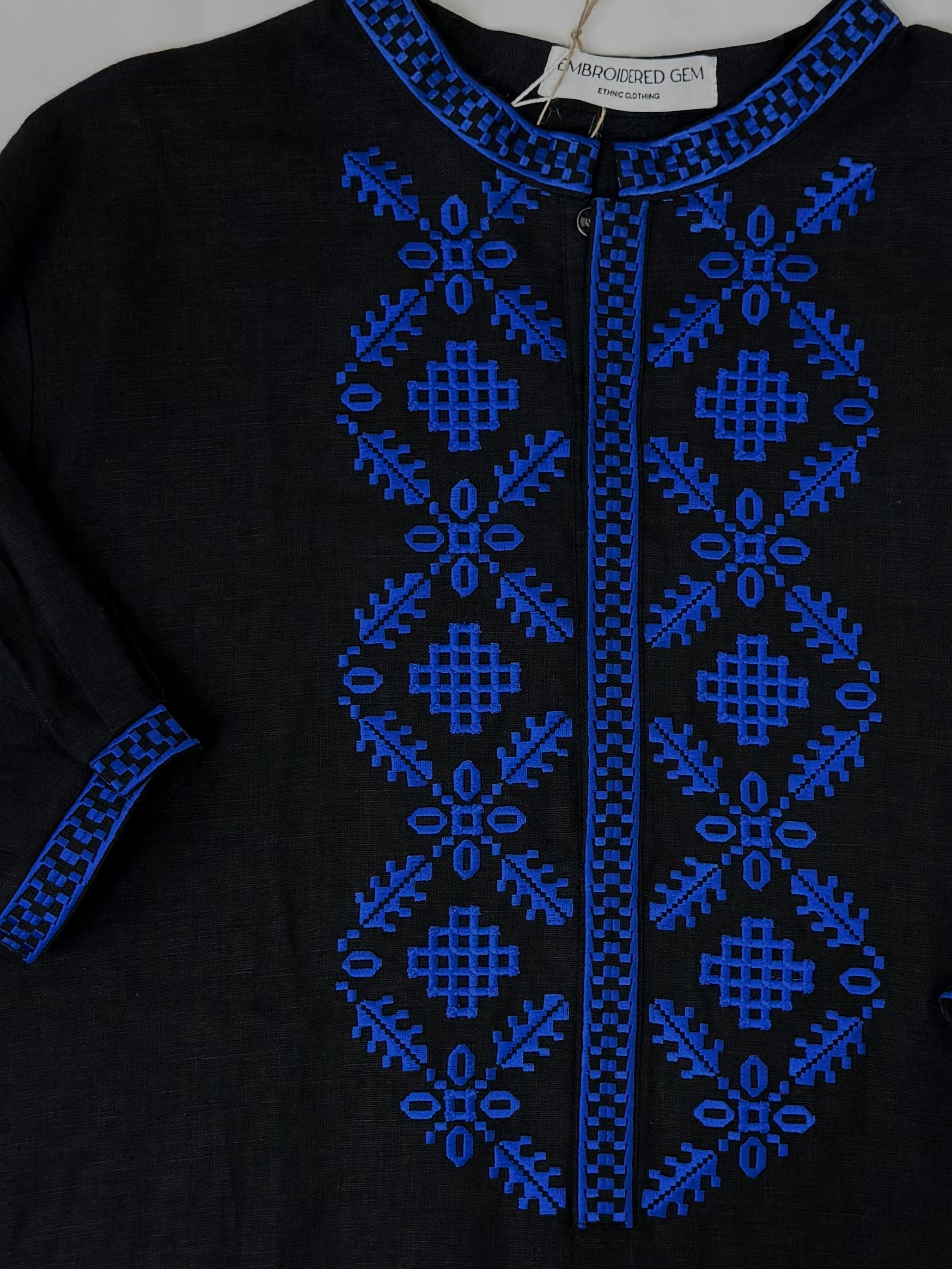 Men’s Linen Black Vyshyvanka With Traditional Embroidery Long Sleeve