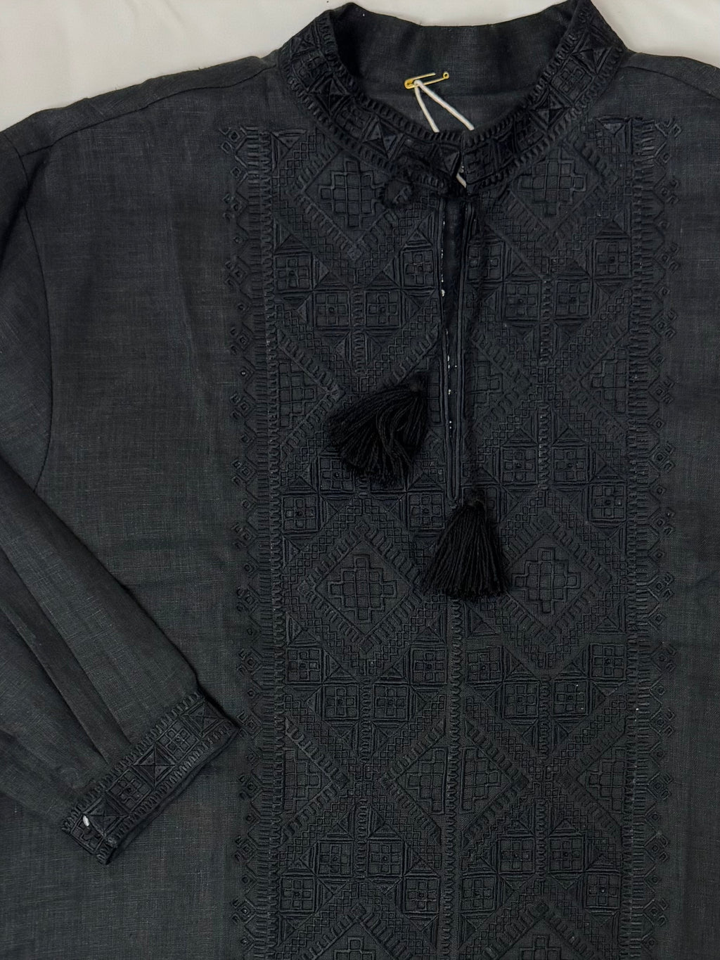 Men’s Linen Black Vyshyvanka With Traditional Embroidery Long Sleeve