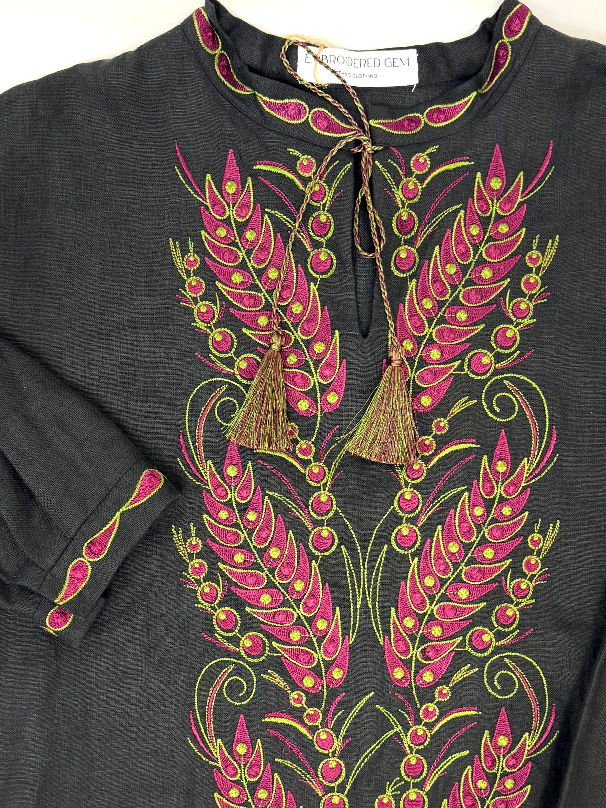 Men’s Linen Black Vyshyvanka “Kolosok” With Traditional Embroidery Long Sleeve