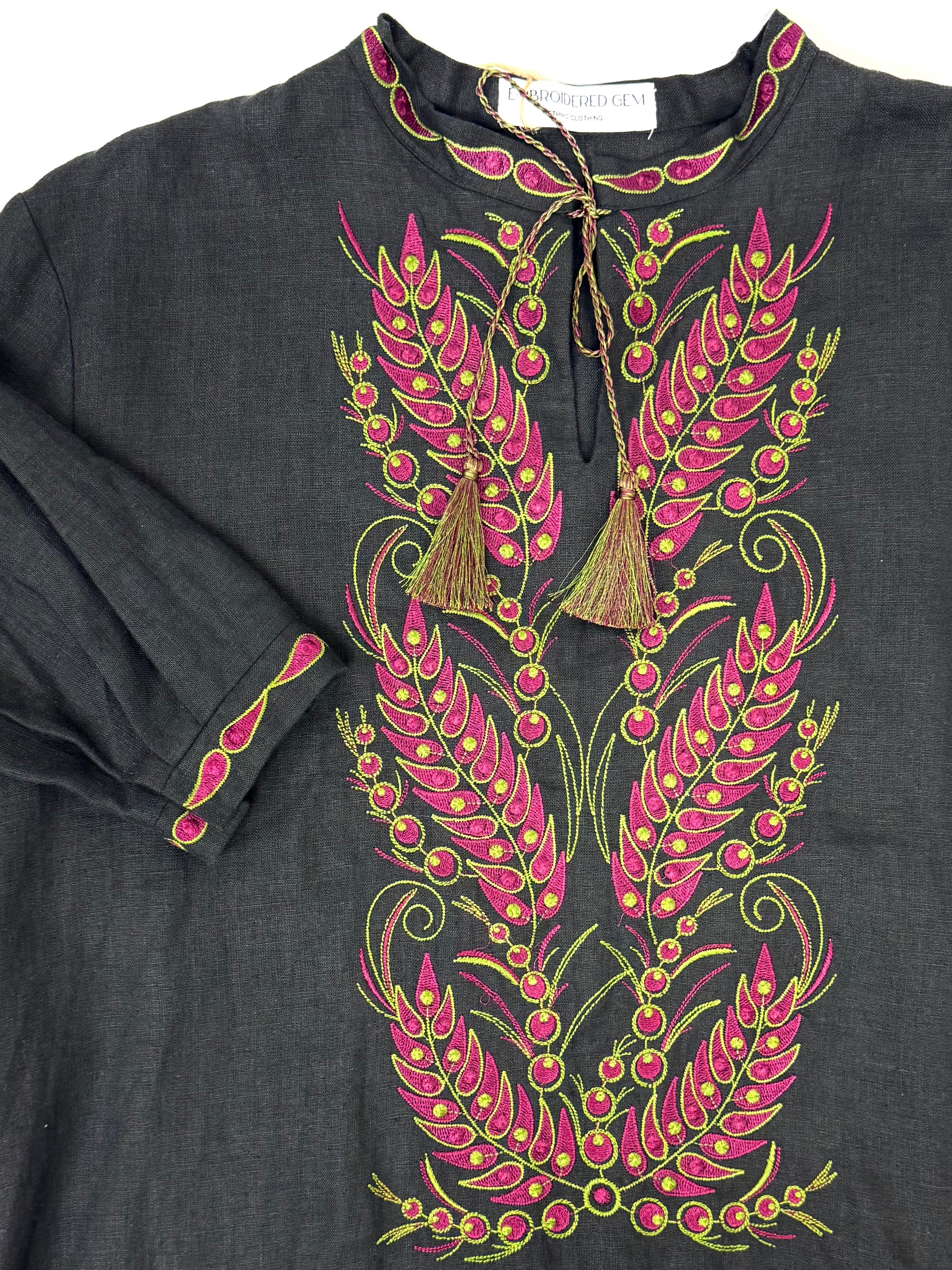 Men’s Linen Black Vyshyvanka “Kolosok” With Traditional Embroidery Long Sleeve