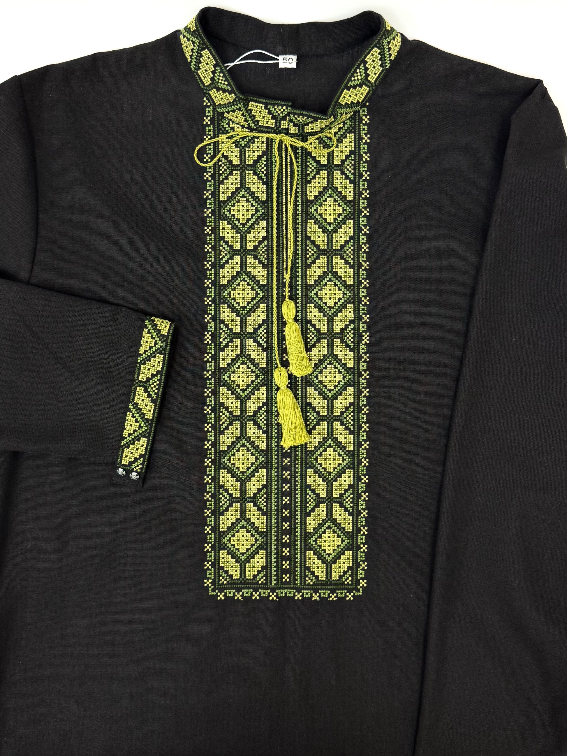 Men’s Linen Black Vyshyvanka With Traditional Embroidery Long Sleeve