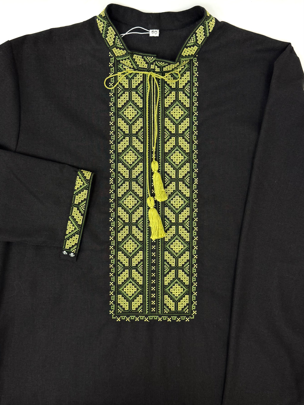 Men’s Linen Black Vyshyvanka With Traditional Embroidery Long Sleeve