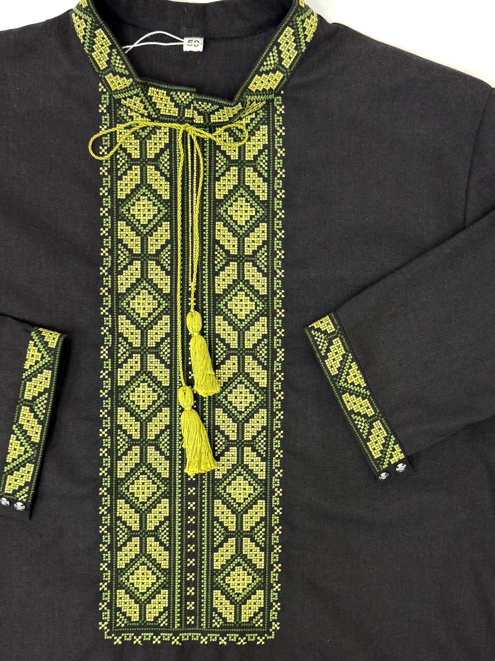 Men’s Linen Black Vyshyvanka With Traditional Embroidery Long Sleeve