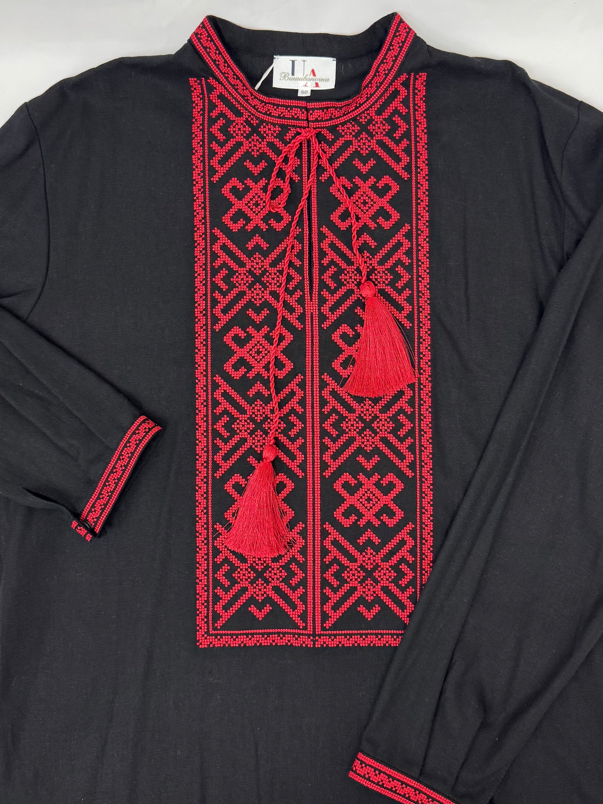 Men’s Linen Black Vyshyvanka With Traditional Embroidery Long Sleeve