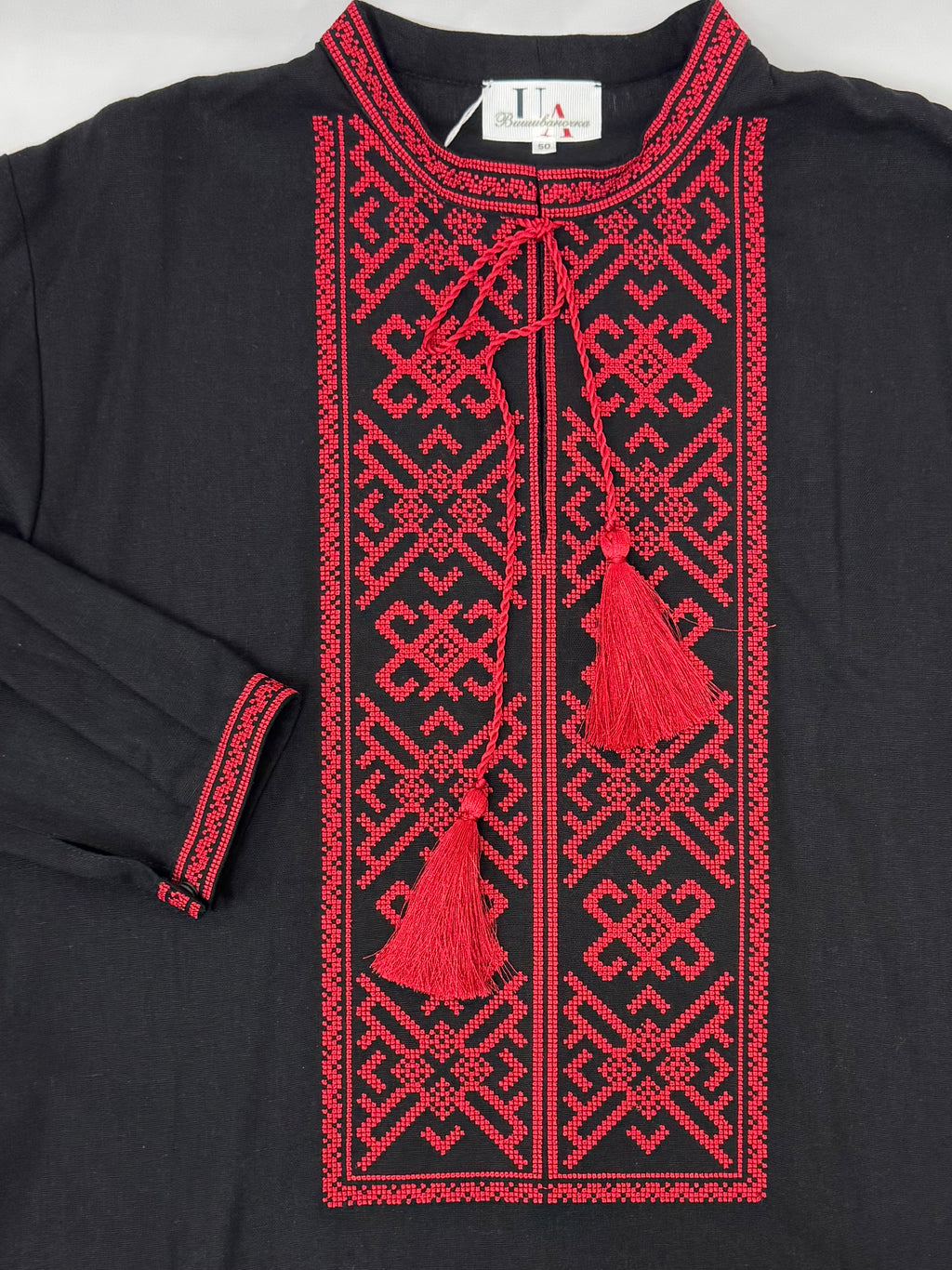 Men’s Linen Black Vyshyvanka With Traditional Embroidery Long Sleeve