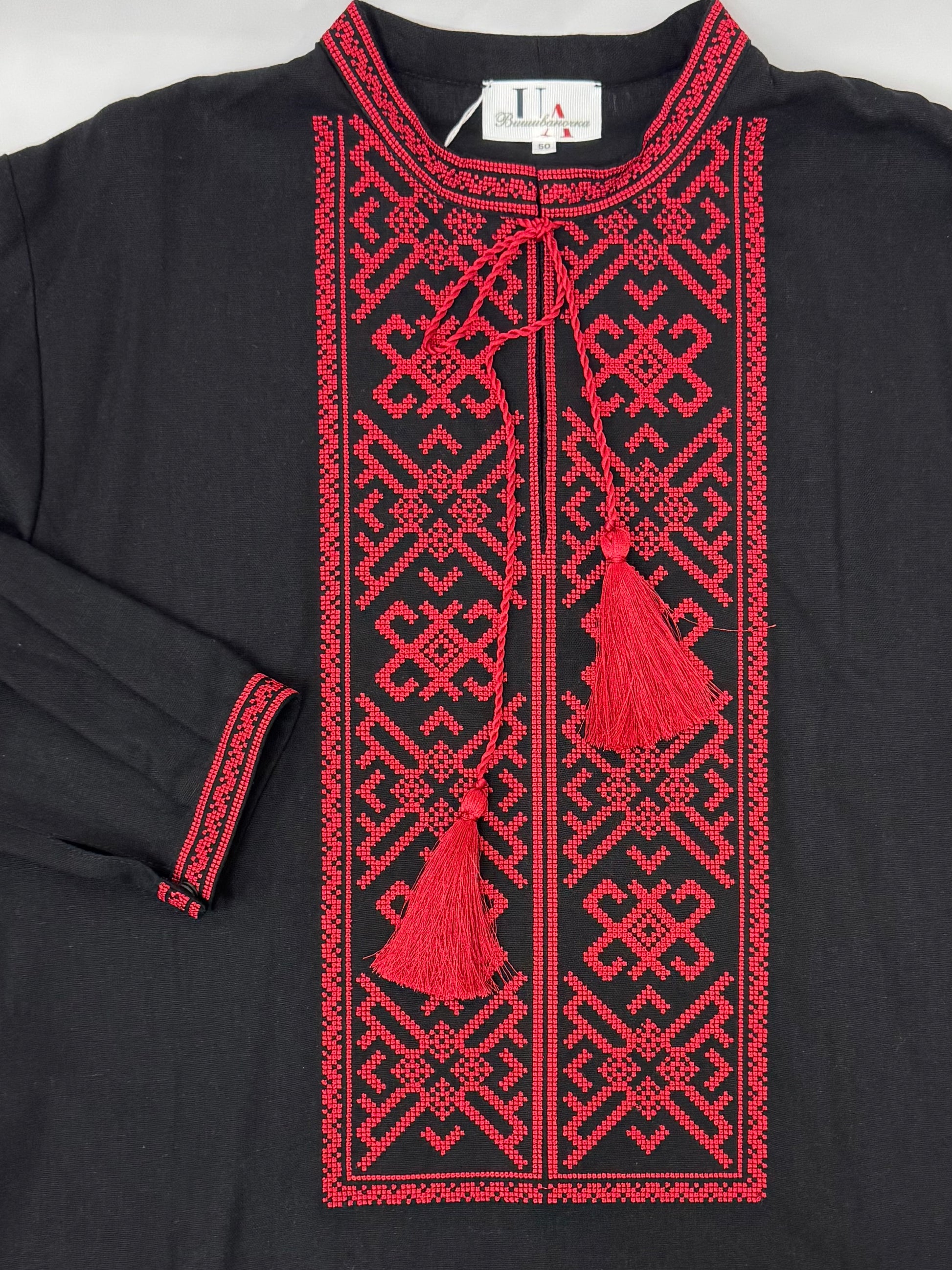 Men’s Linen Black Vyshyvanka With Traditional Embroidery Long Sleeve