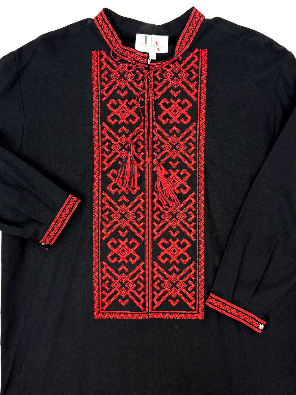 Men’s Linen Black Vyshyvanka With Traditional Embroidery Long Sleeve