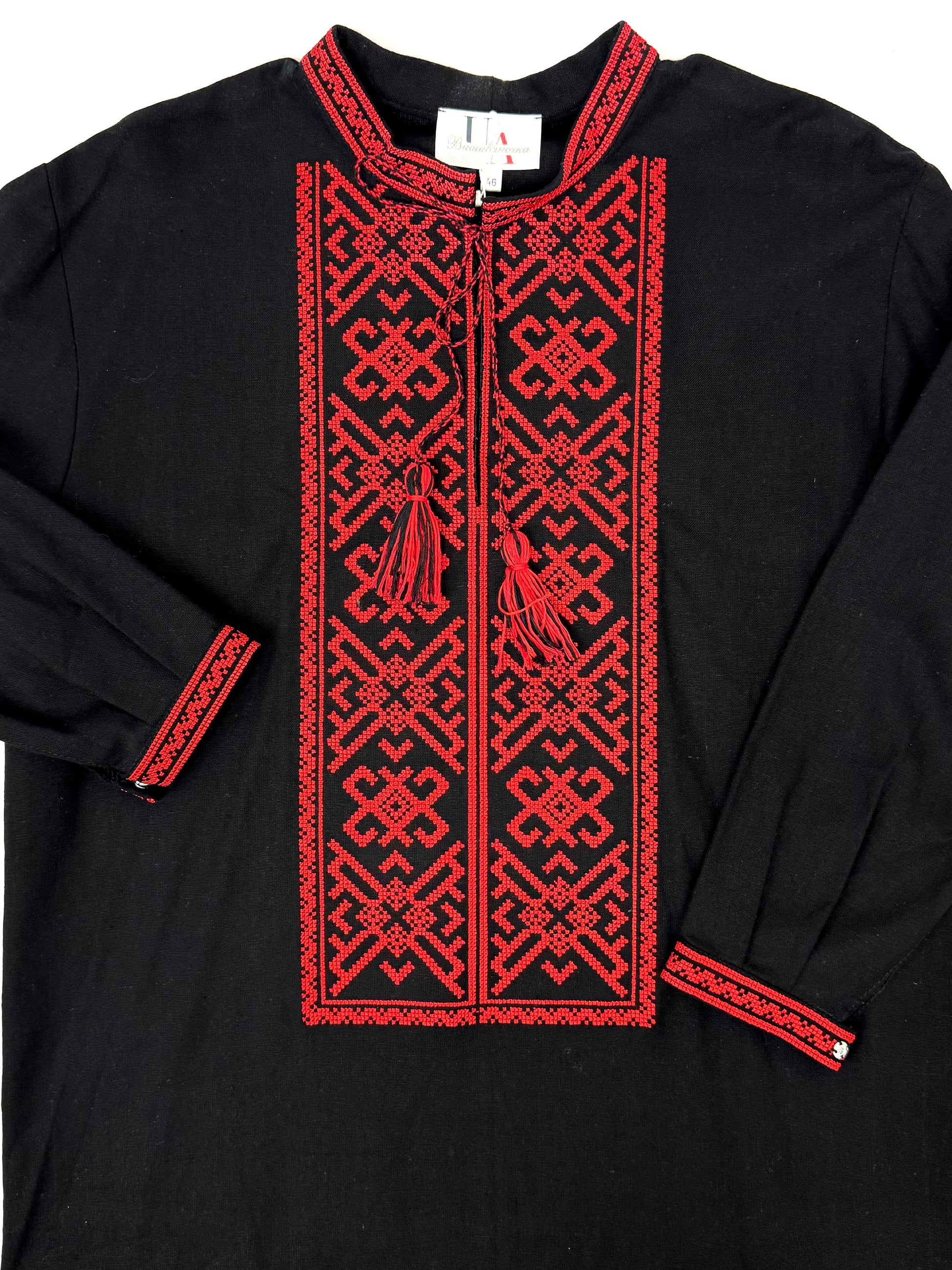 Men’s Linen Black Vyshyvanka With Traditional Embroidery Long Sleeve