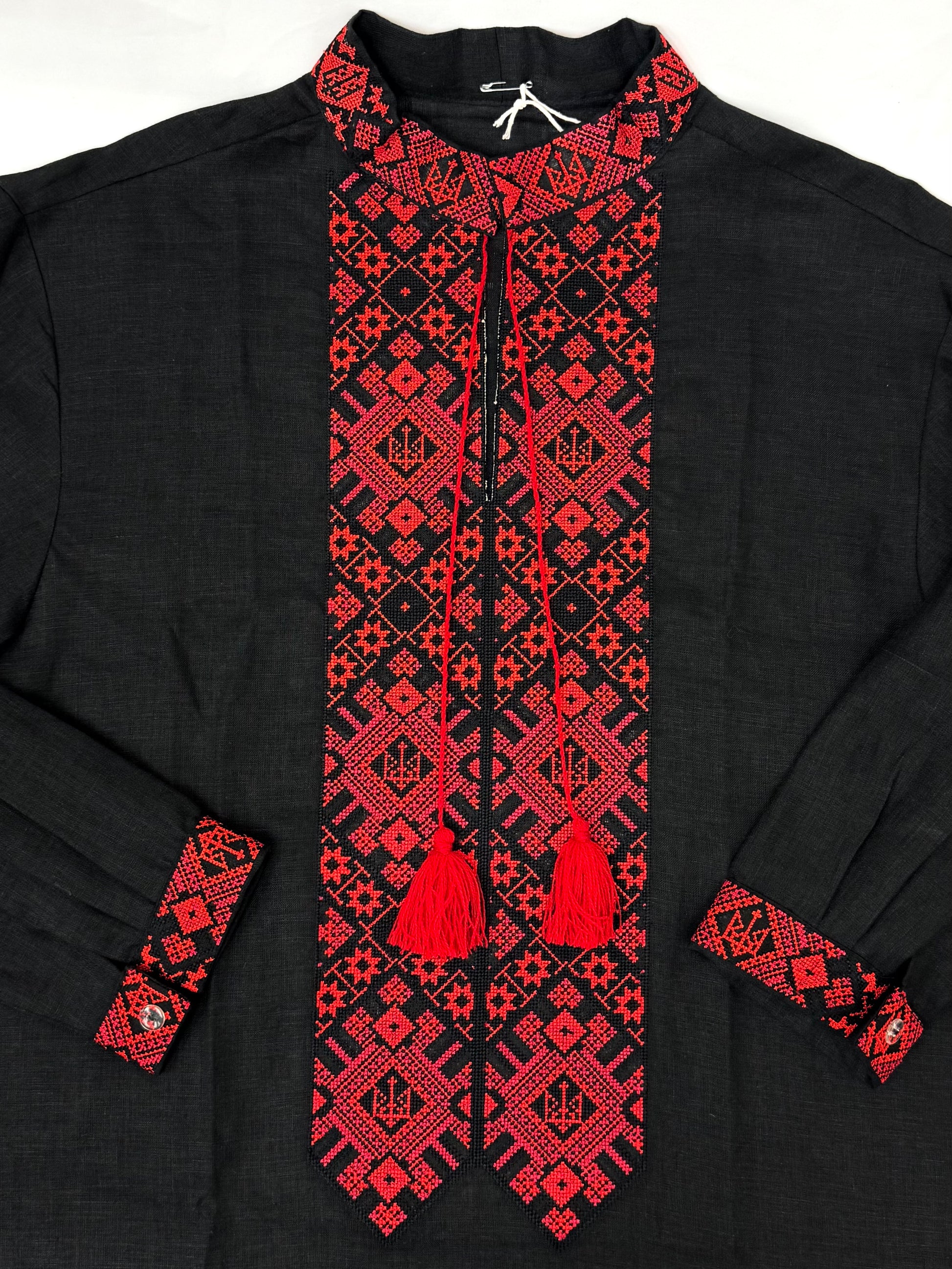 Men’s Linen Black Vyshyvanka With Traditional Embroidery Long Sleeve