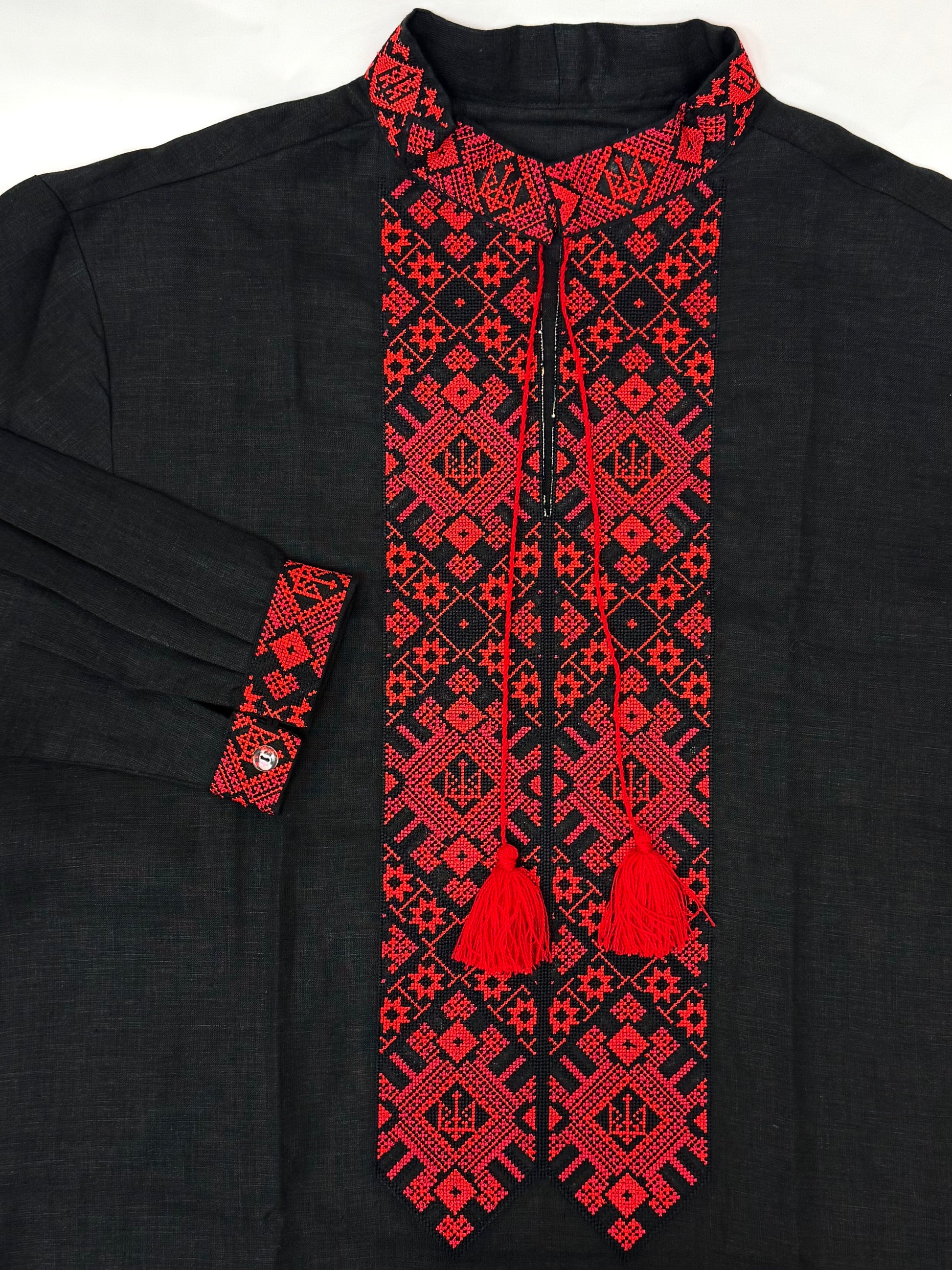 Men’s Linen Black Vyshyvanka With Traditional Embroidery Long Sleeve
