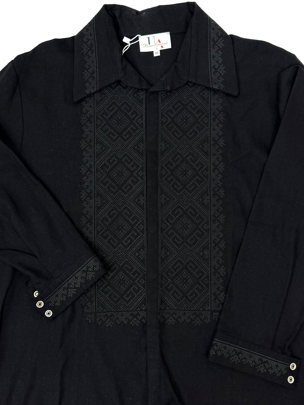 Men’s Linen Black Vyshyvanka With Traditional Embroidery Long Sleeve
