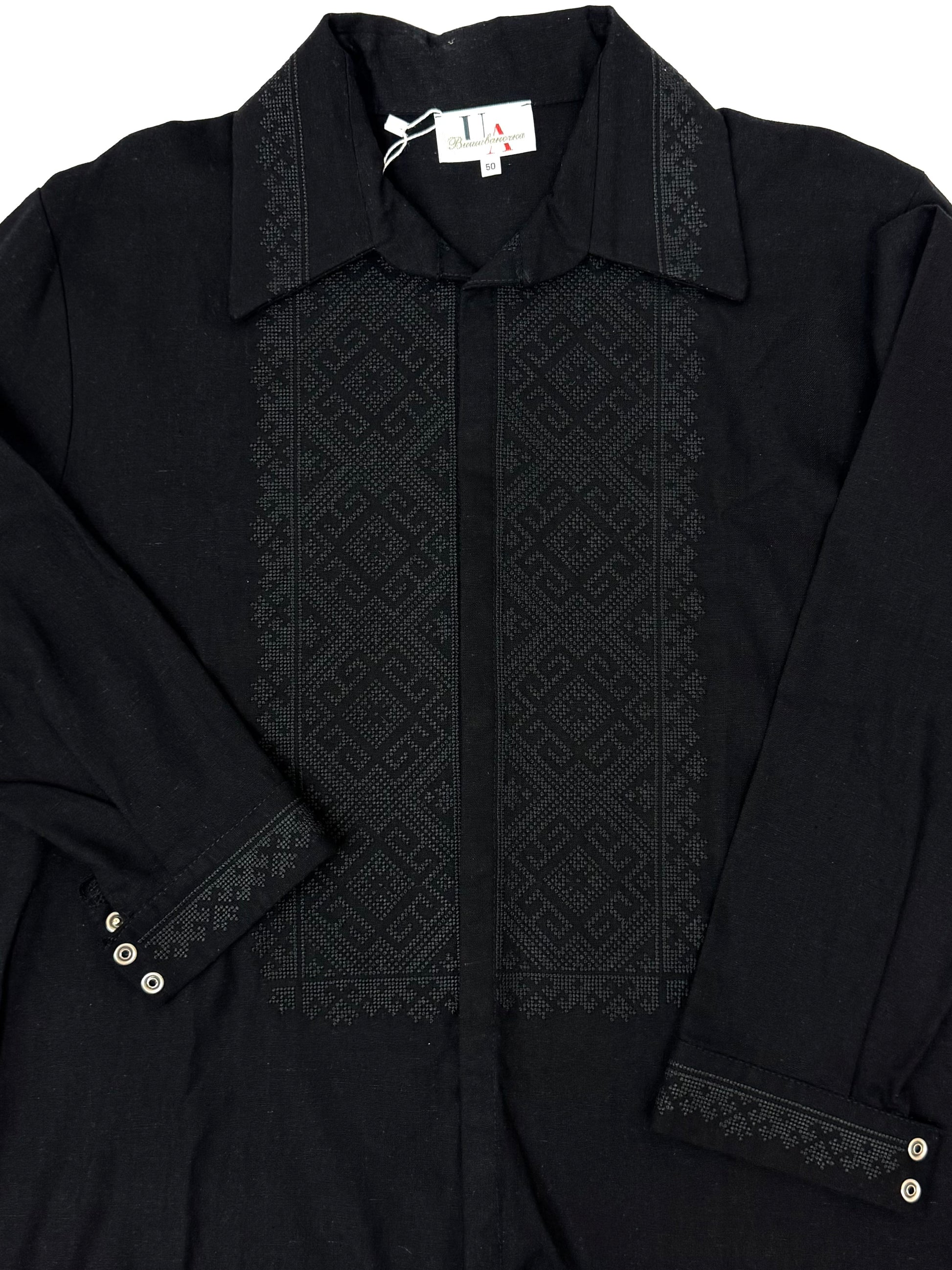 Men’s Linen Black Vyshyvanka With Traditional Embroidery Long Sleeve