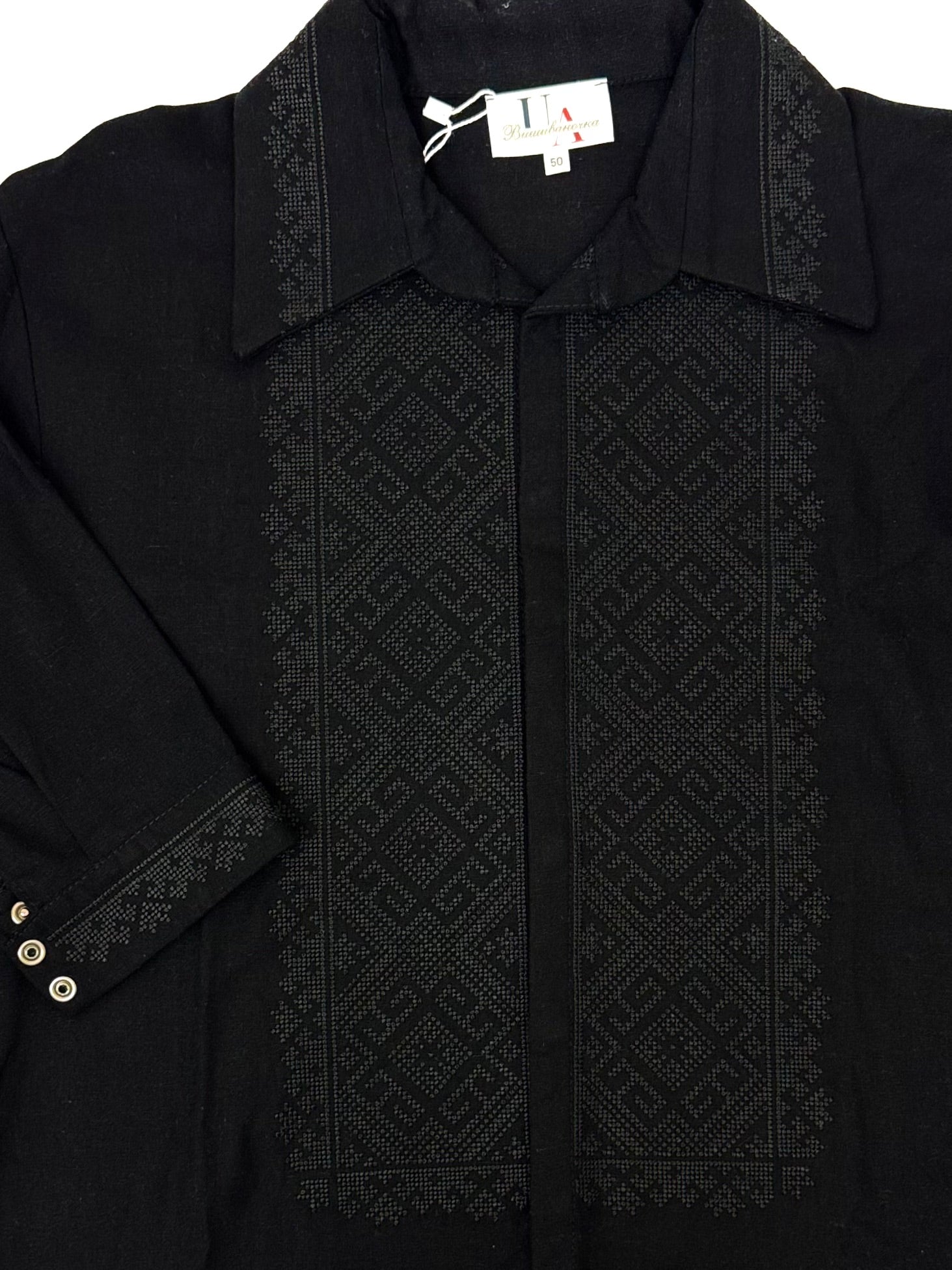 Men’s Linen Black Vyshyvanka With Traditional Embroidery Long Sleeve