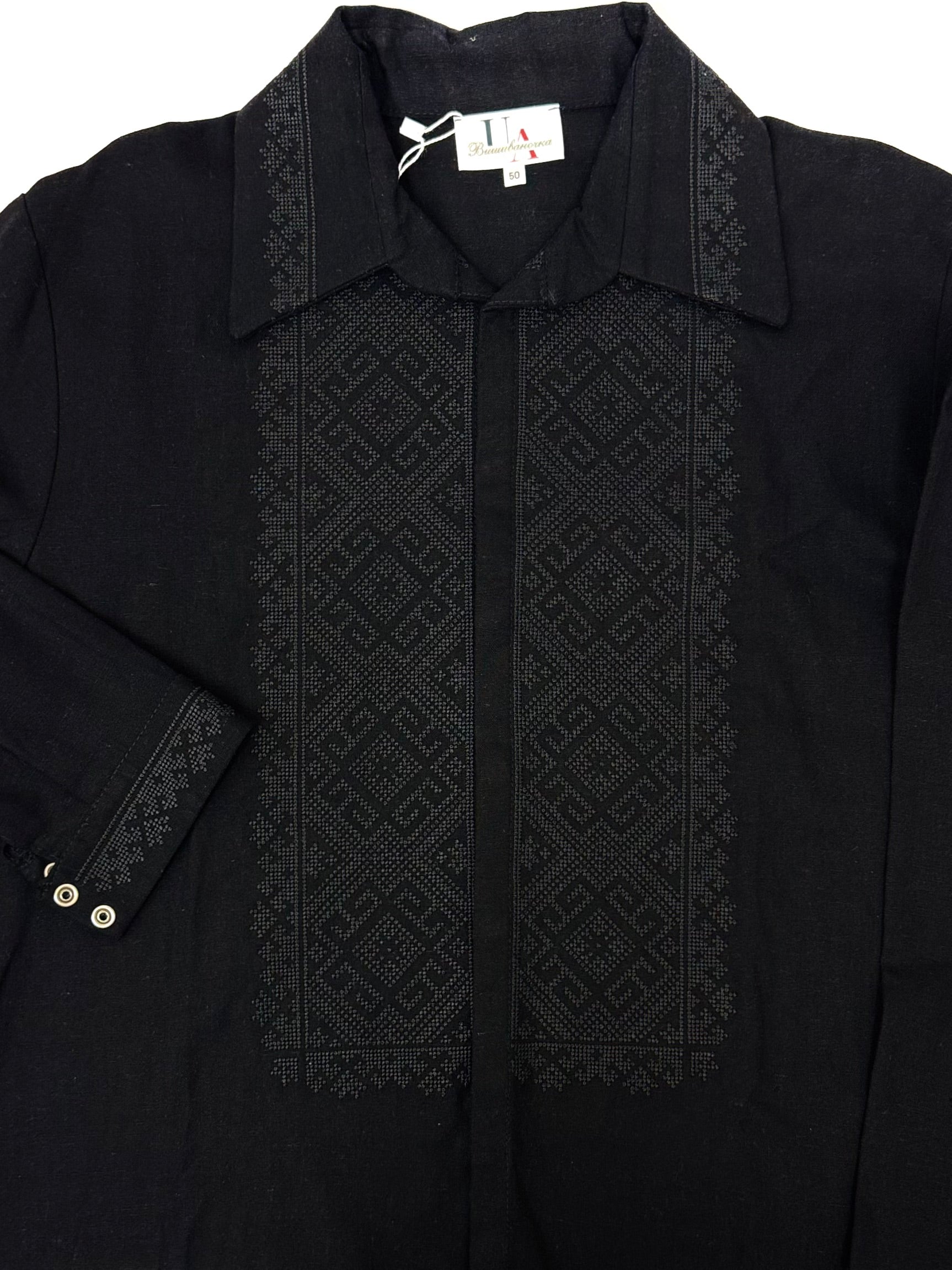 Men’s Linen Black Vyshyvanka With Traditional Embroidery Long Sleeve