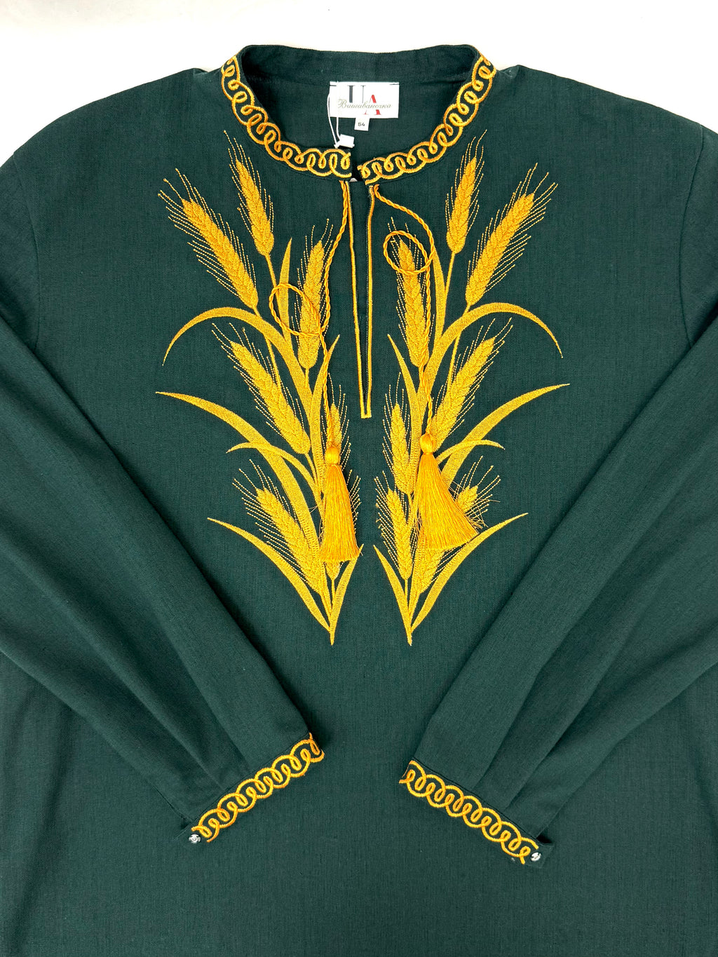 Men’s Linen Dark Green Vyshyvanka With Traditional Embroidery Long Sleeve