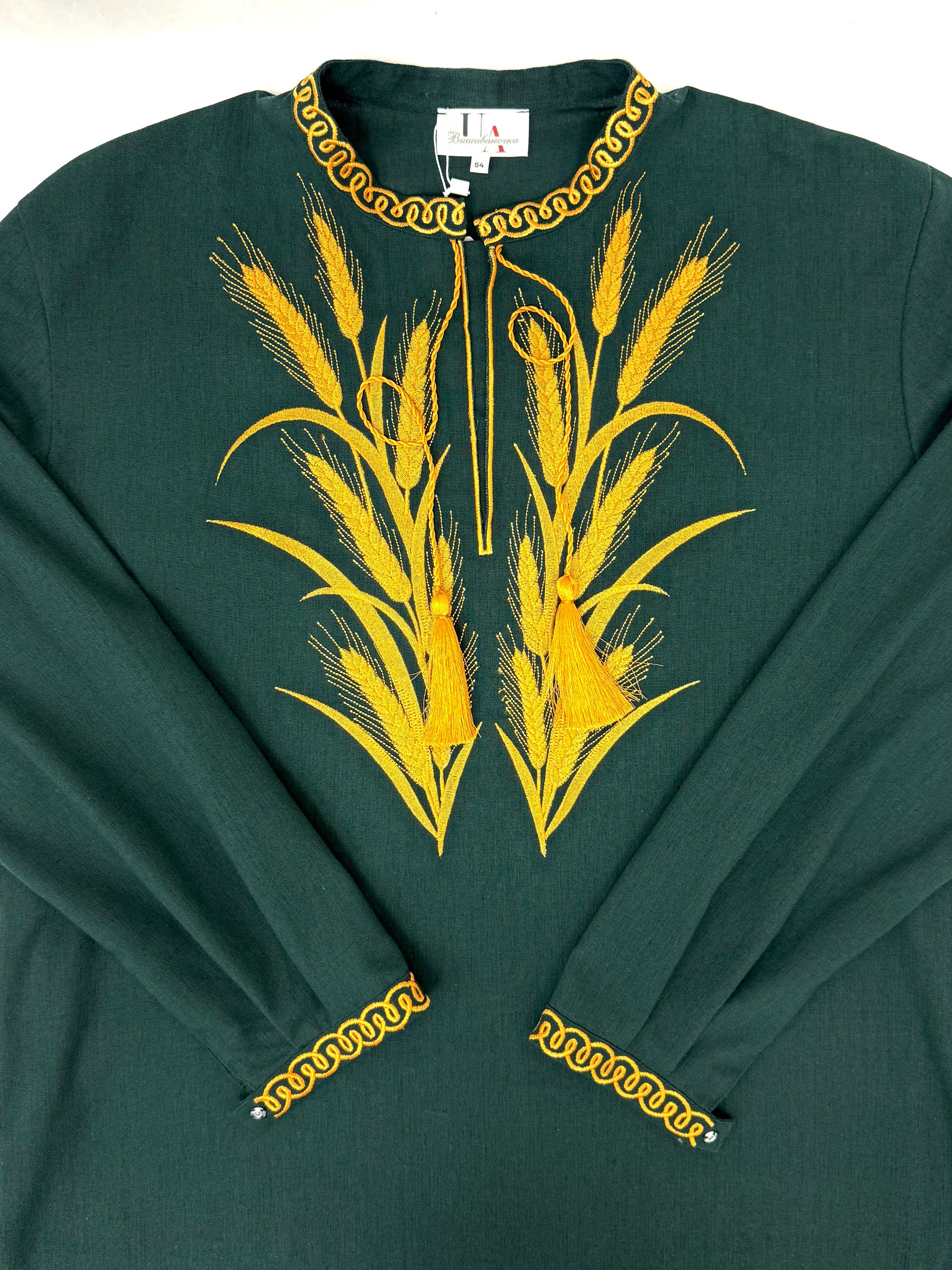 Men’s Linen Dark Green Vyshyvanka With Traditional Embroidery Long Sleeve