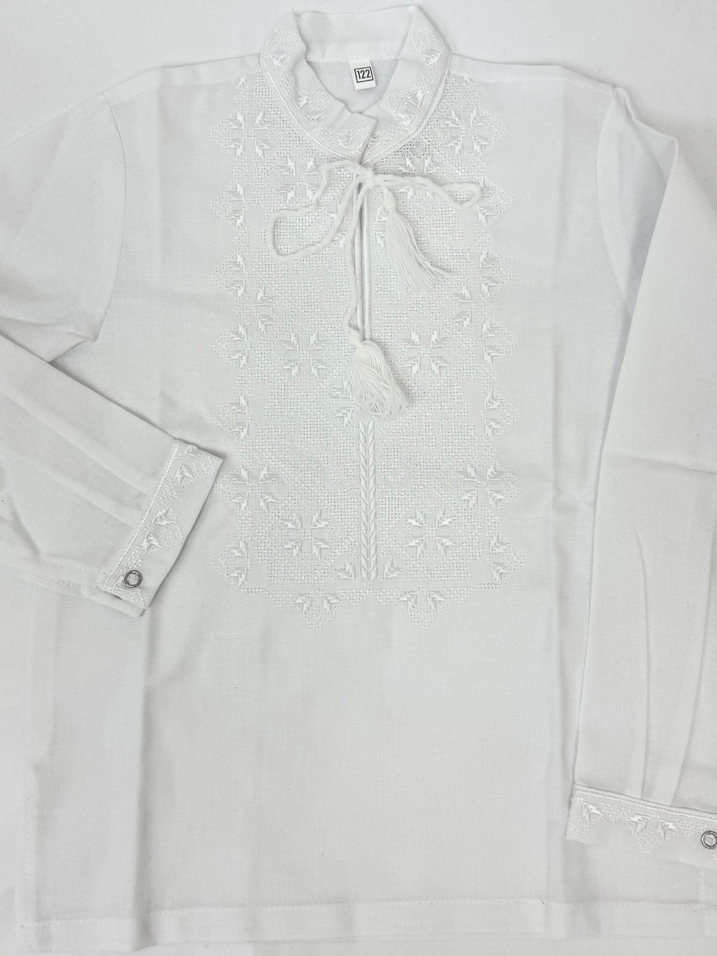Boys White Vyshyvanka Cotton Long Sleeve In Ukrainian Traditions